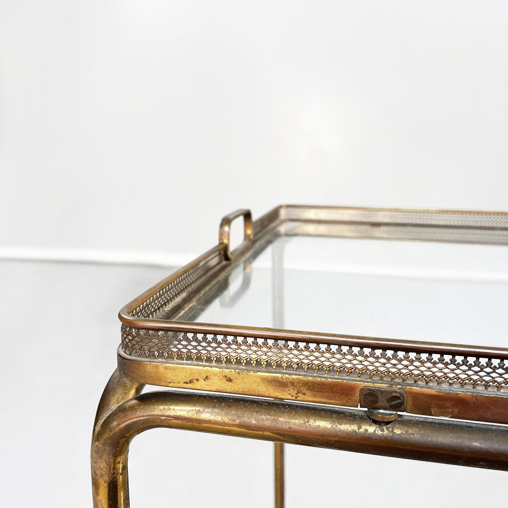 Italian Mid-Century Rectangular Bar Cart in Brass and Glass, 1950s 3