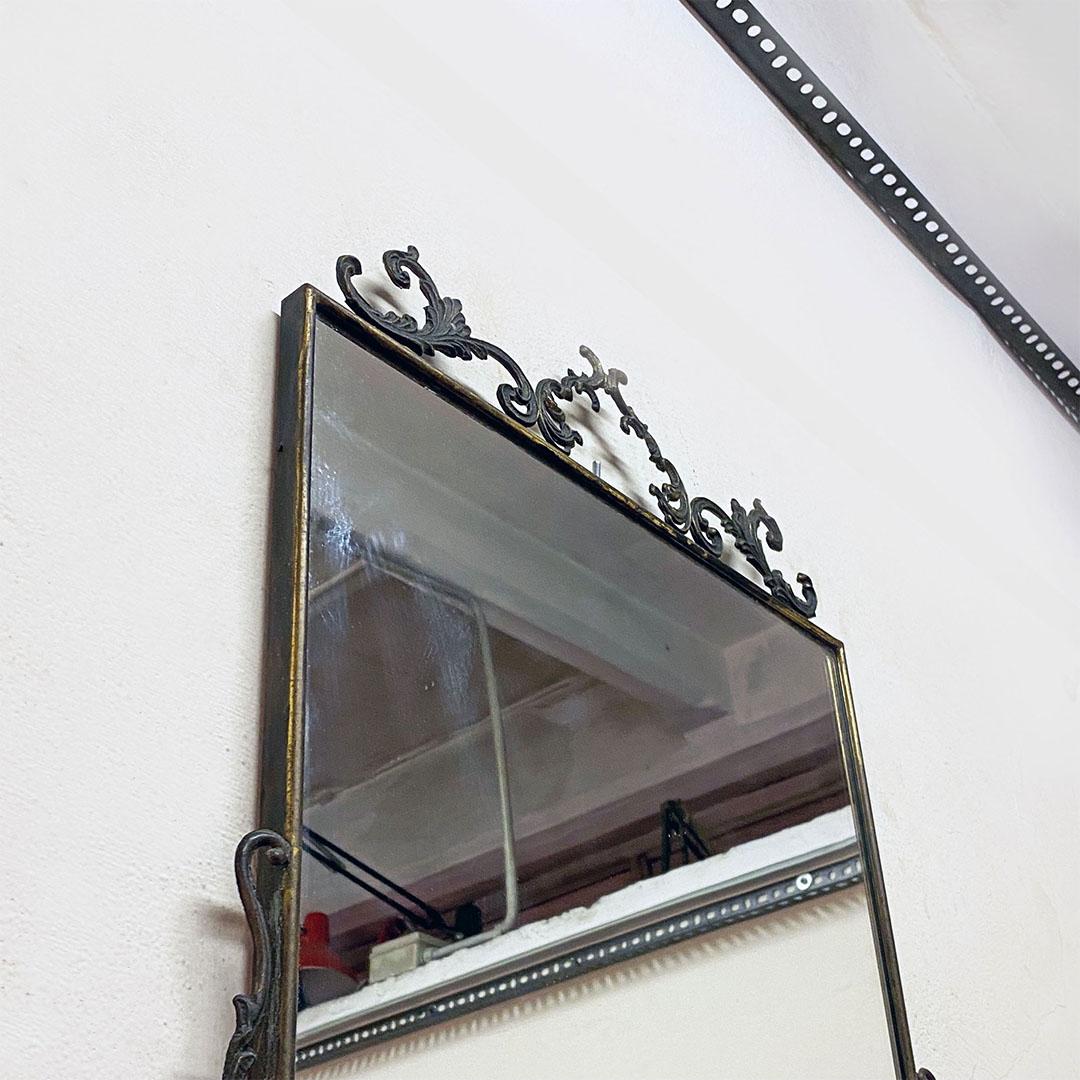Mid-20th Century Italian Mid Century Rectangular Burnished Brass Mirror with Friezes, 1950s