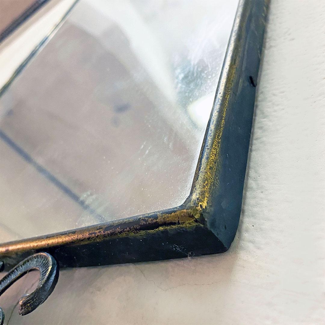 Italian Mid Century Rectangular Burnished Brass Mirror with Friezes, 1950s 1
