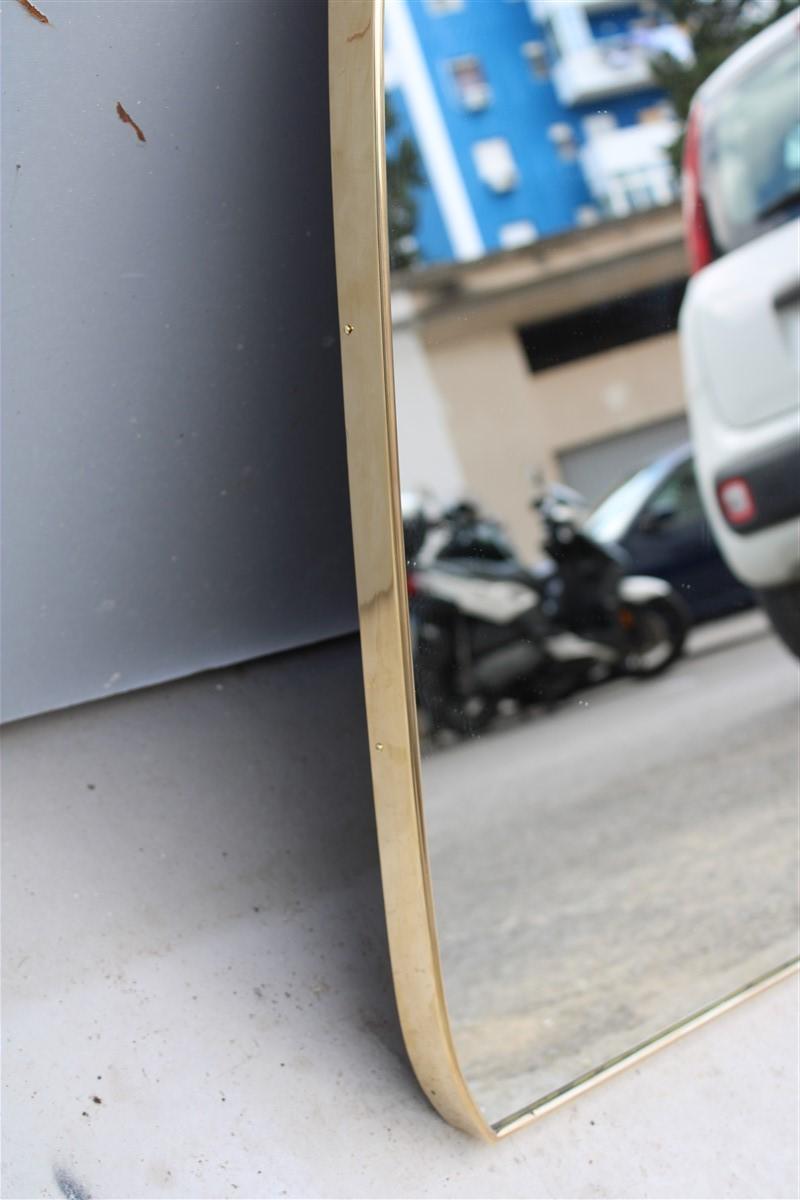 Italian Mid-Century Rectangular Corrugated Mirror in Brass Gold Frame, 1950 1