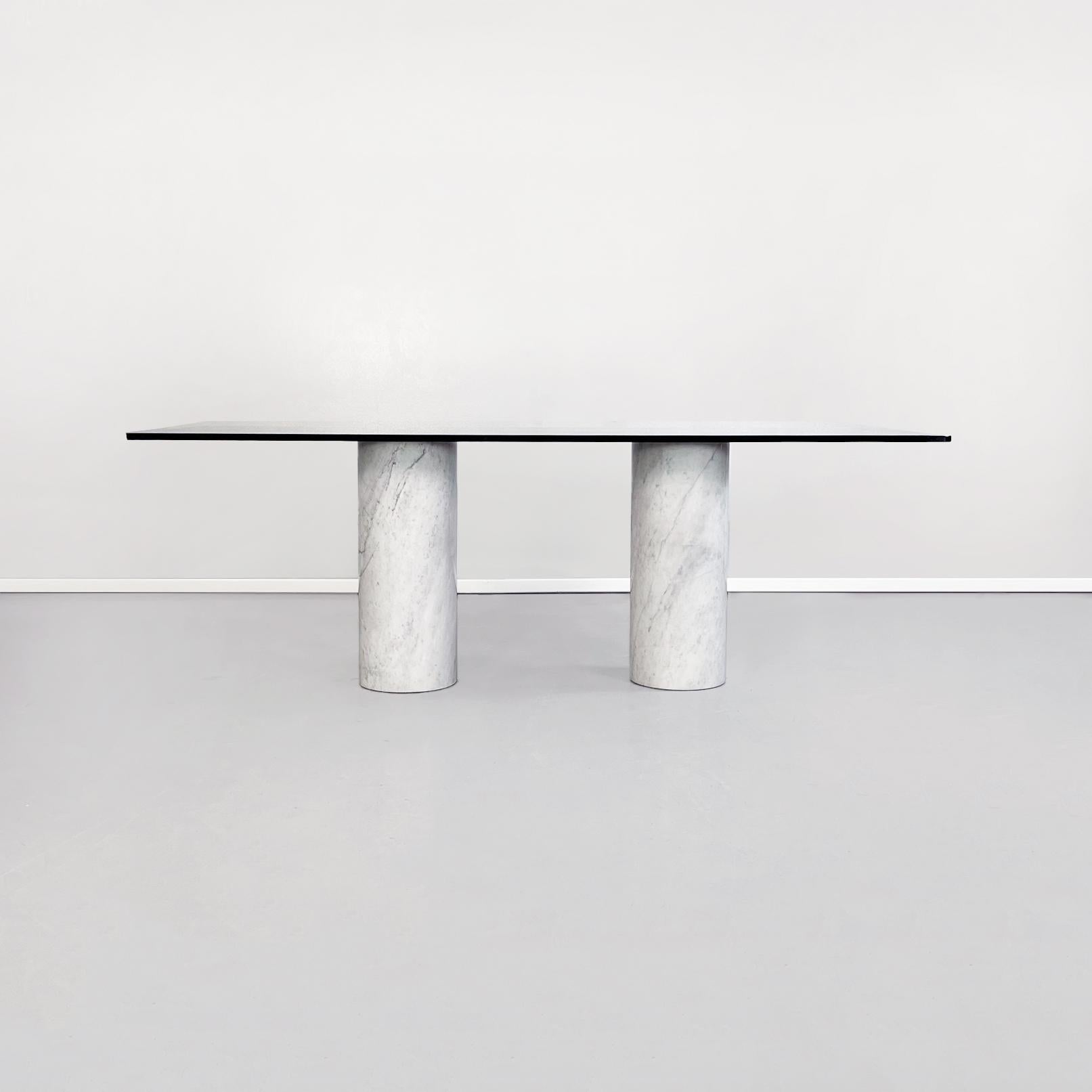 Mid-Century Modern Italian Mid-Century Rectangular Dining Table in Glass, Mirror and Marble, 1980s For Sale