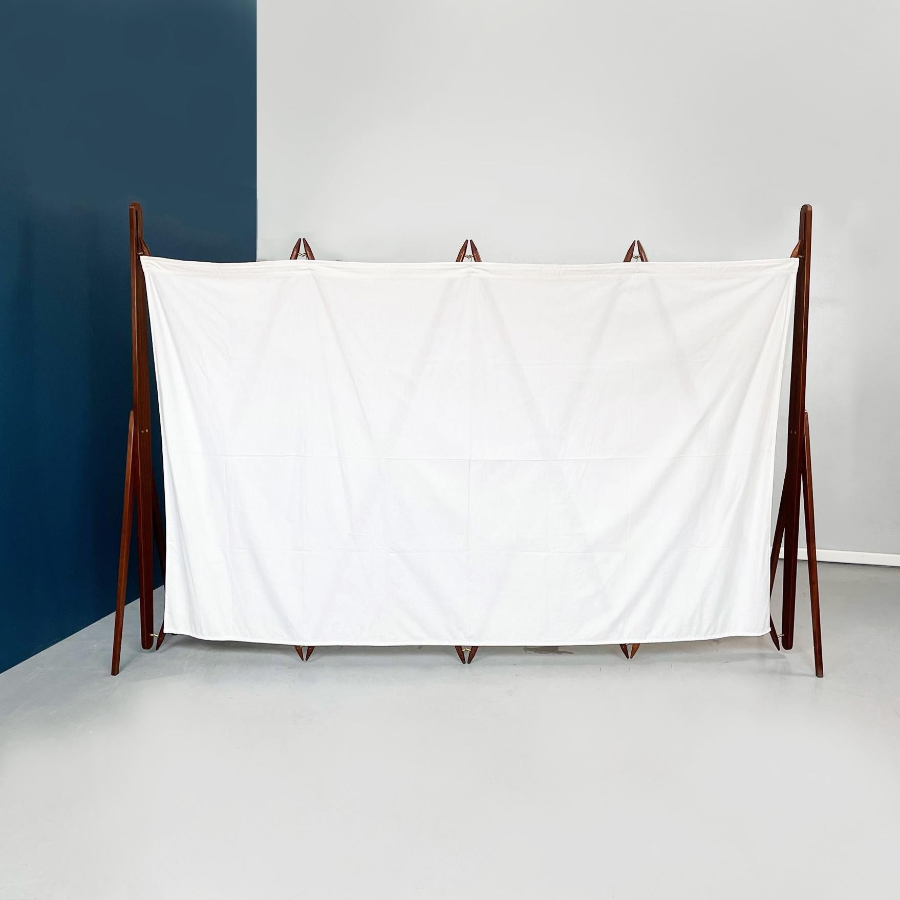 Mid-Century Modern Italian Mid-Century Rectangular Divider in Wood, White Fabric and Metal, 1950s For Sale