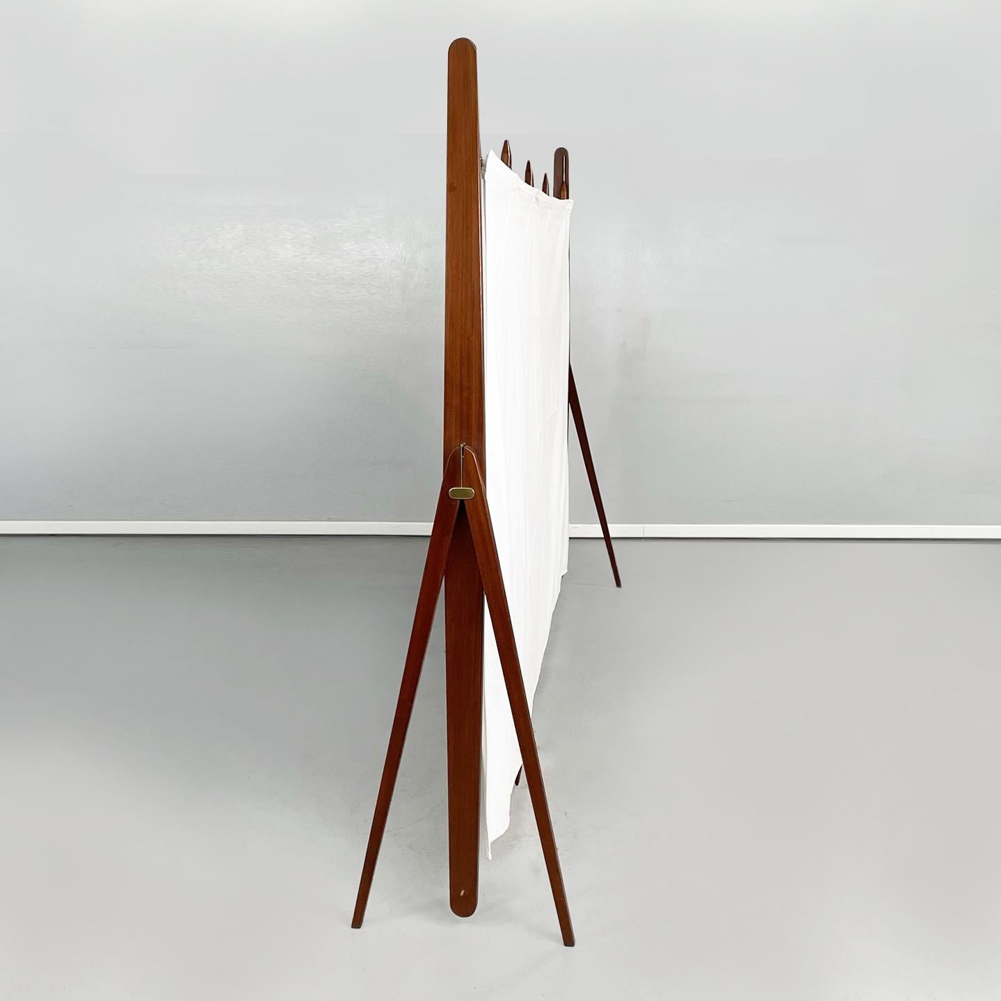 Italian Mid-Century Rectangular Divider in Wood, White Fabric and Metal, 1950s In Good Condition For Sale In MIlano, IT