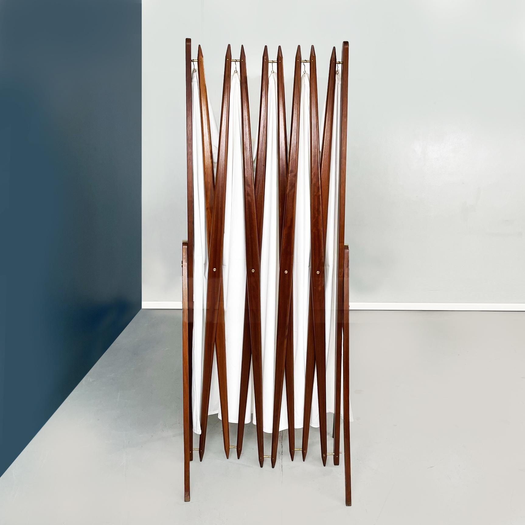 Mid-20th Century Italian Mid-Century Rectangular Divider in Wood, White Fabric and Metal, 1950s For Sale
