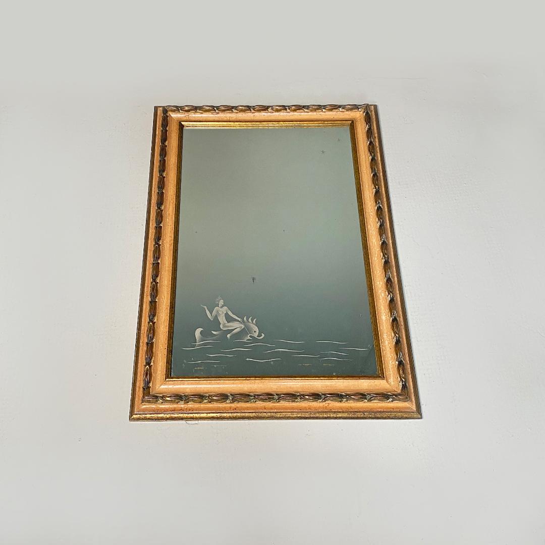 Mid-Century Modern Italian mid century rectangular mirror with lines drawing, Gio Ponti style, 1940 For Sale