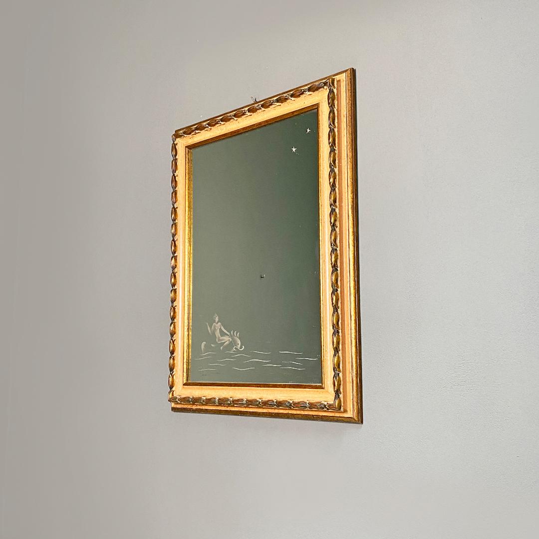 Italian mid century rectangular mirror with lines drawing, Gio Ponti style, 1940 In Good Condition For Sale In MIlano, IT
