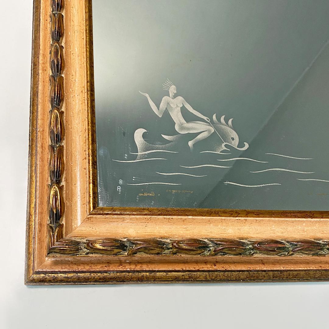 Mid-20th Century Italian mid century rectangular mirror with lines drawing, Gio Ponti style, 1940 For Sale