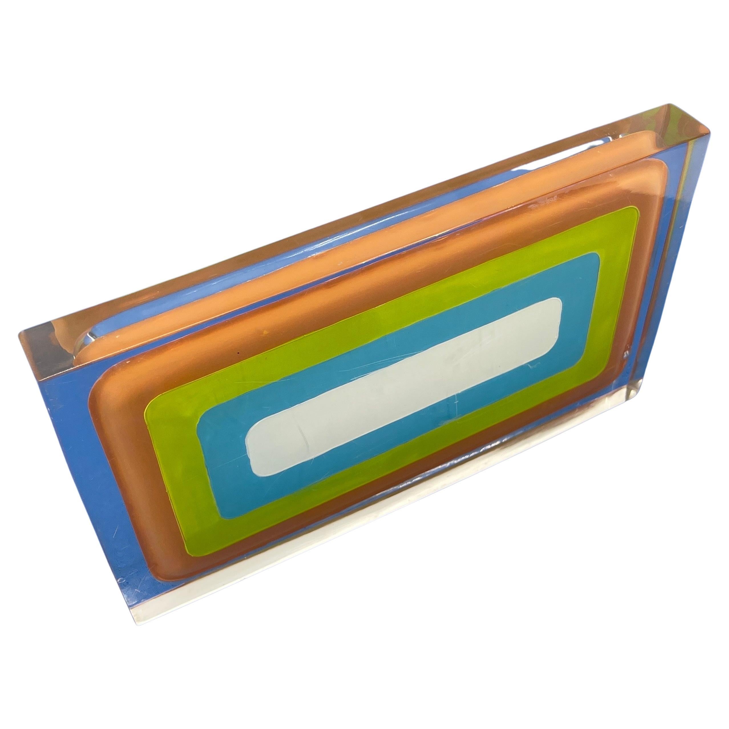 Vintage Rainbow-colored Rectanular Thick Lucite Tray, Mid-Century Modern Italy.

