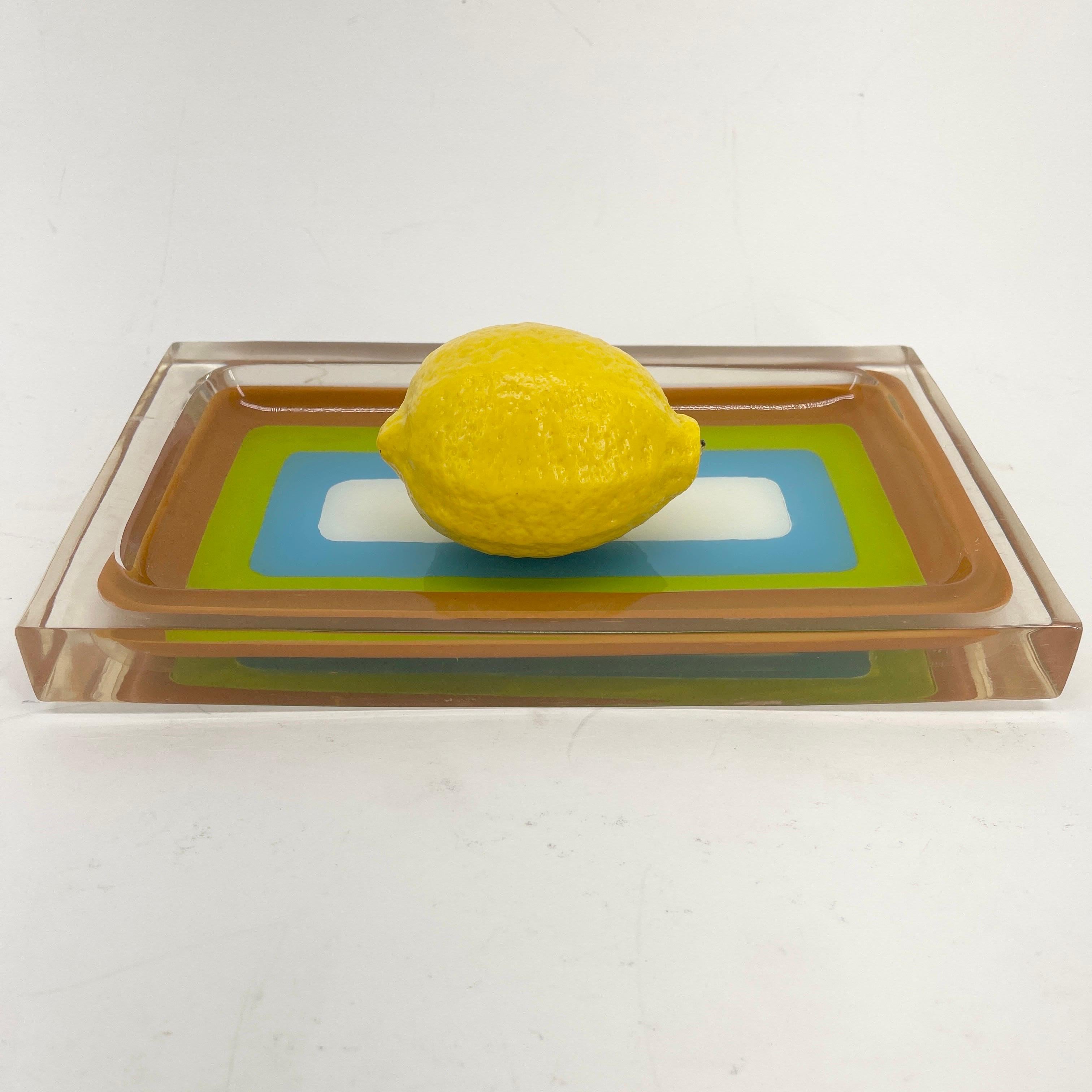 Hand-Crafted Italian Midcentury Rectangular Multicolored Colored Lucite Tray, circa 1960s For Sale