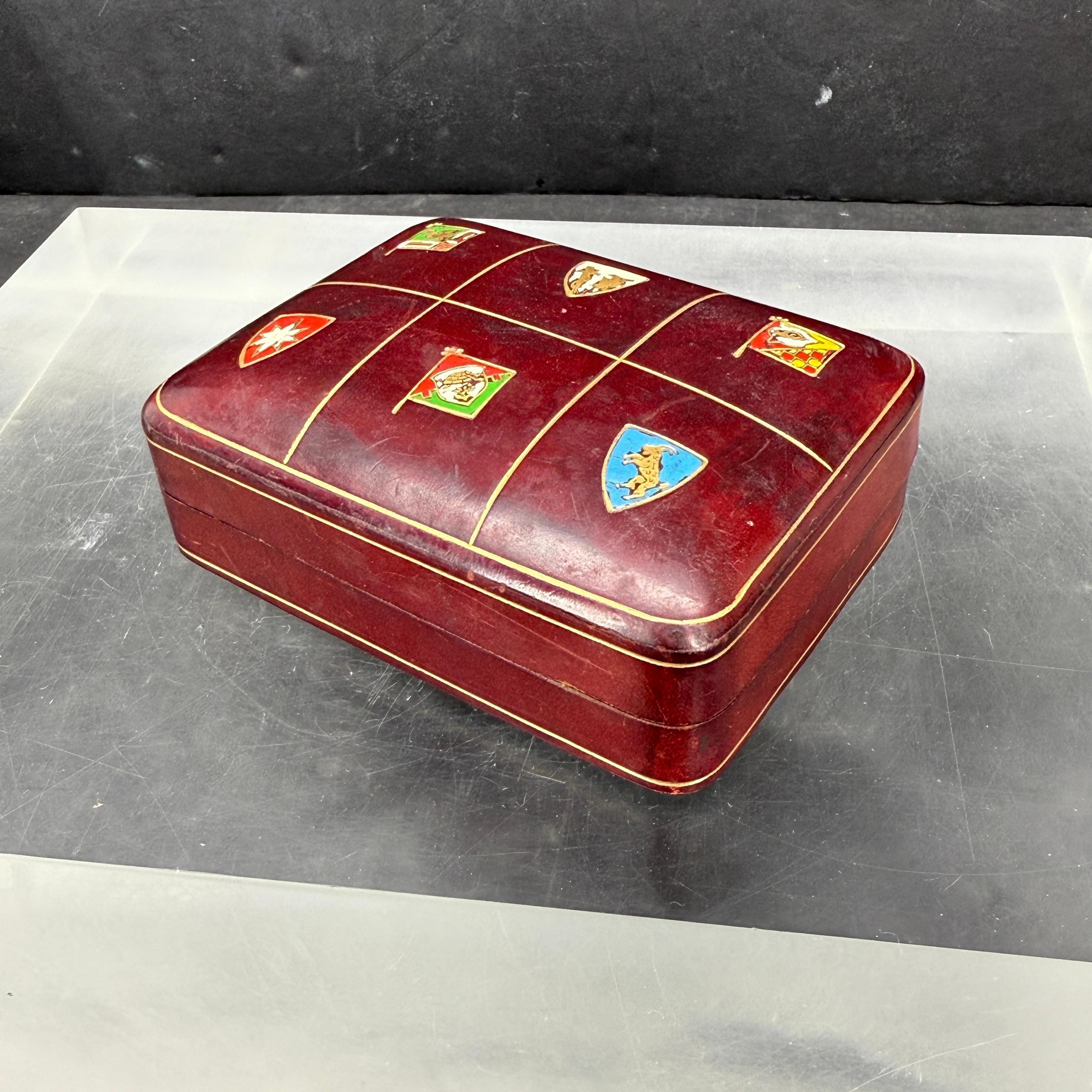Italian Mid-Century Rectangular Red Leather Embossed Box For Sale 6