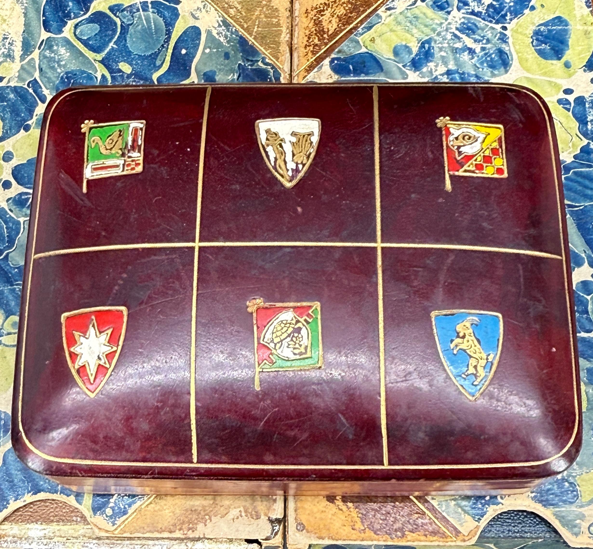 Hand-Crafted Italian Mid-Century Rectangular Red Leather Embossed Box For Sale