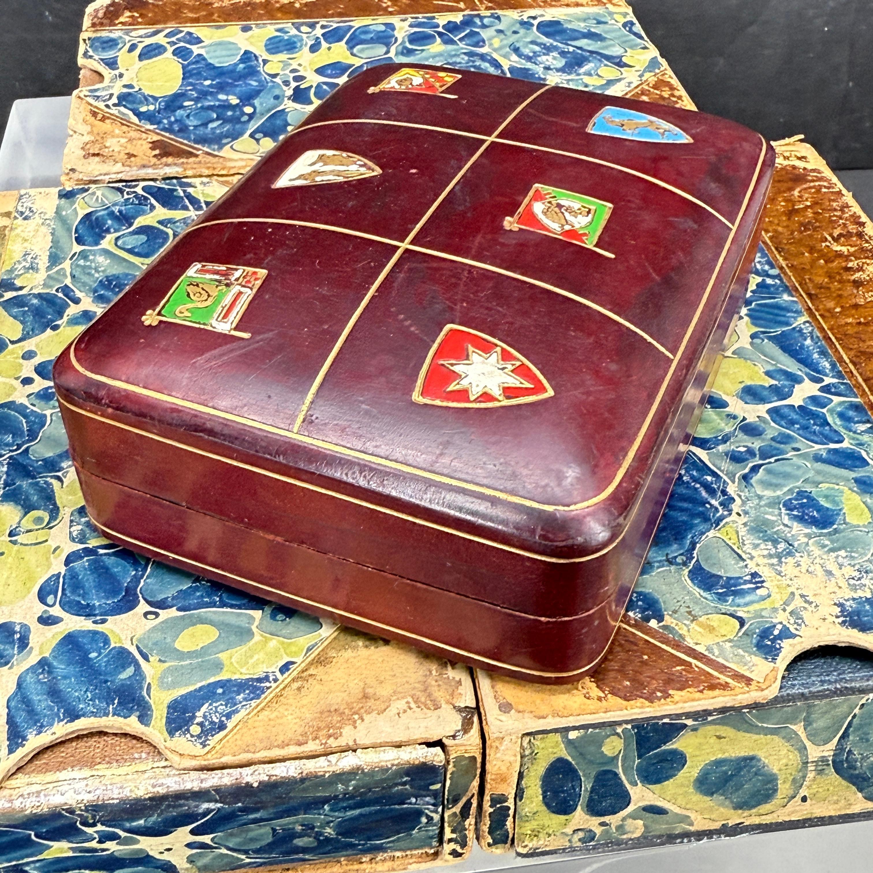 20th Century Italian Mid-Century Rectangular Red Leather Embossed Box For Sale