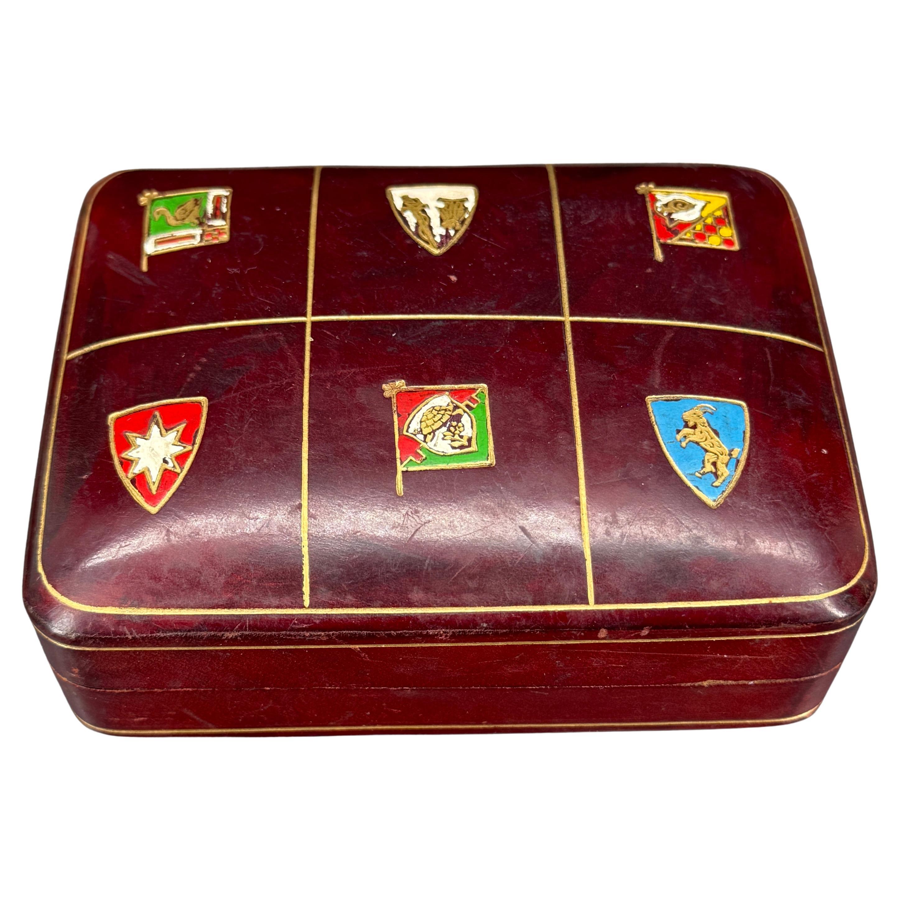 Italian Mid-Century Rectangular Red Leather Embossed Box