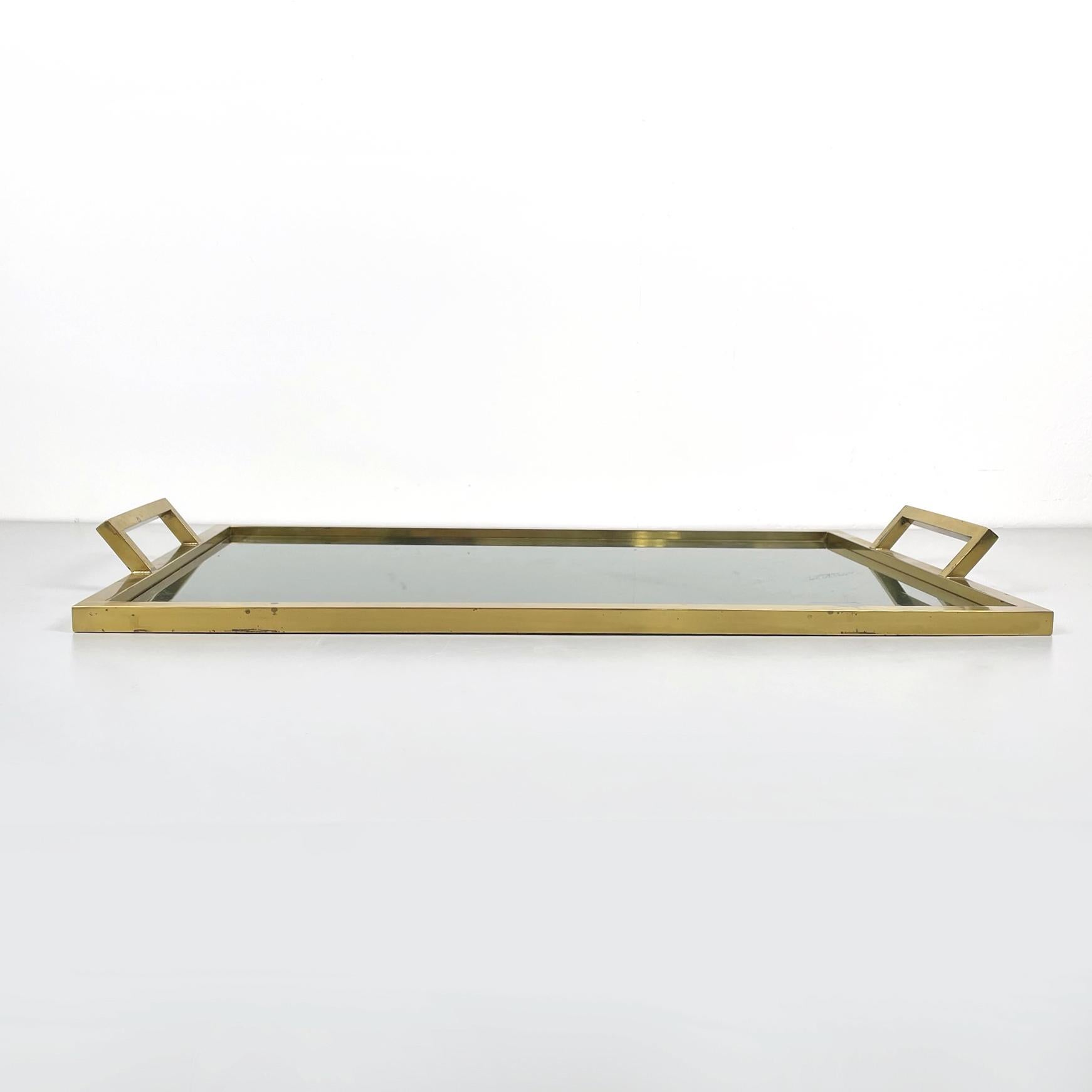 Mid-Century Modern Italian mid-century Rectangular tray in brass and smoked glass, 1960s For Sale