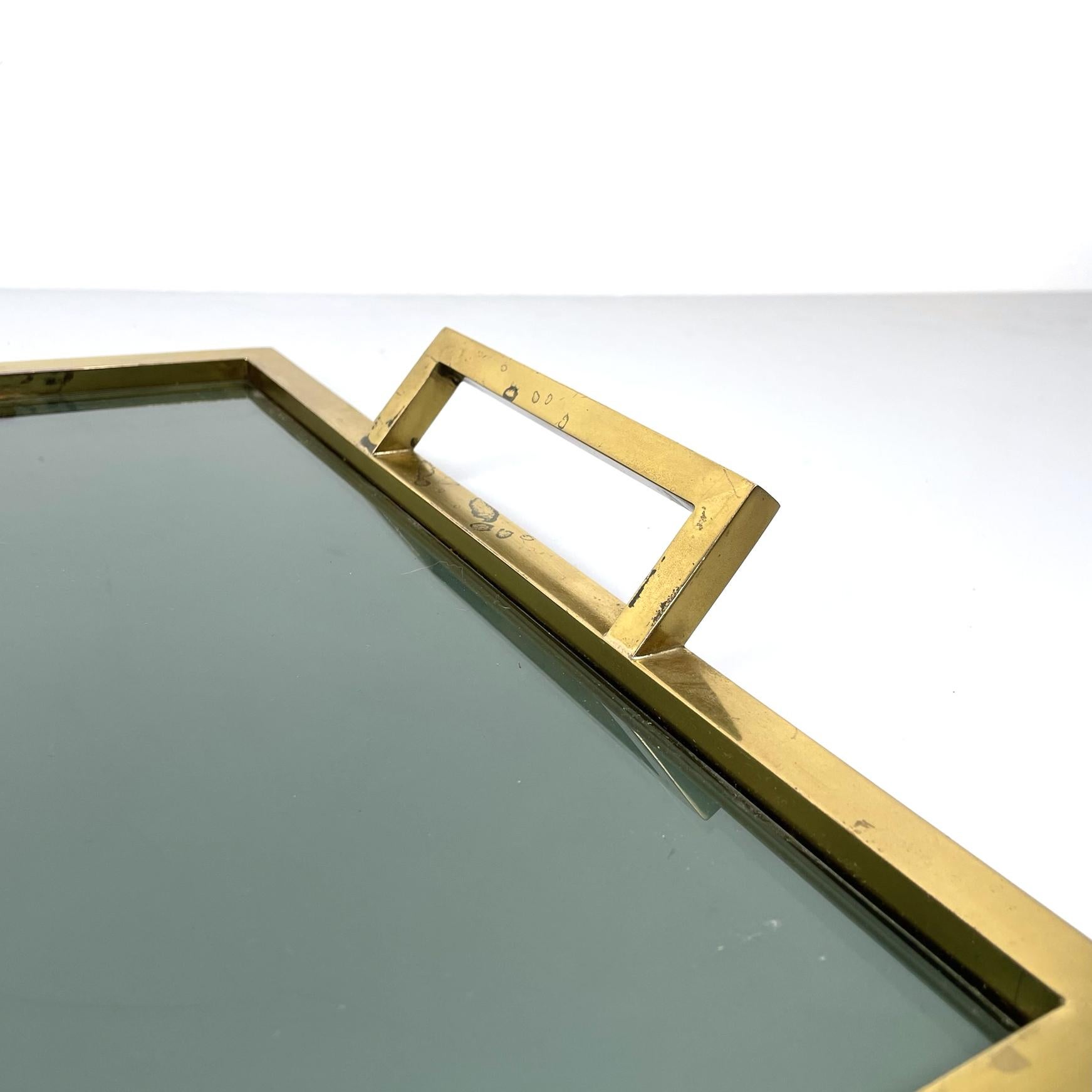 Mid-20th Century Italian mid-century Rectangular tray in brass and smoked glass, 1960s For Sale