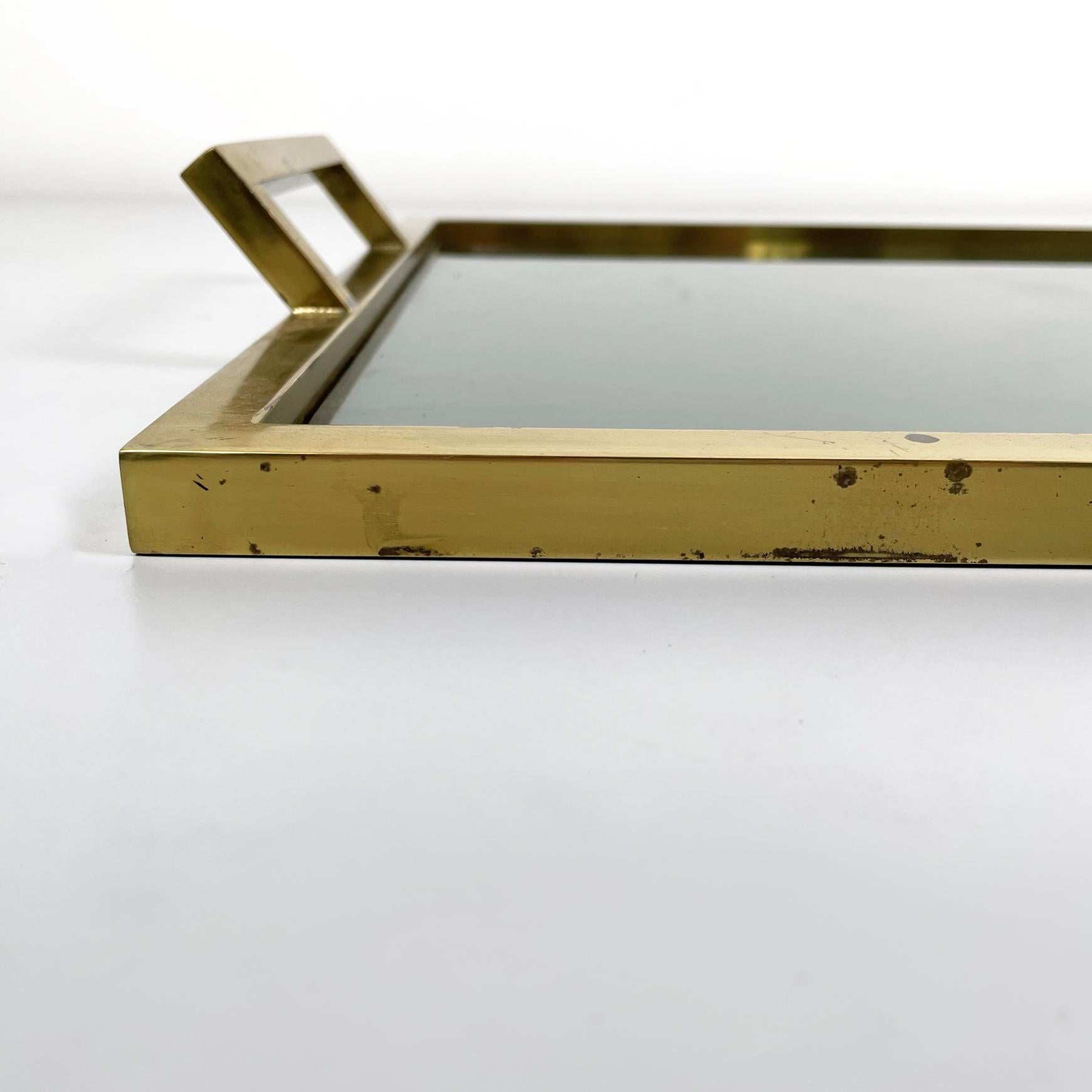Brass Italian mid-century Rectangular tray in brass and smoked glass, 1960s For Sale