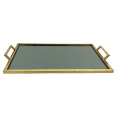 Vintage Italian mid-century Rectangular tray in brass and smoked glass, 1960s
