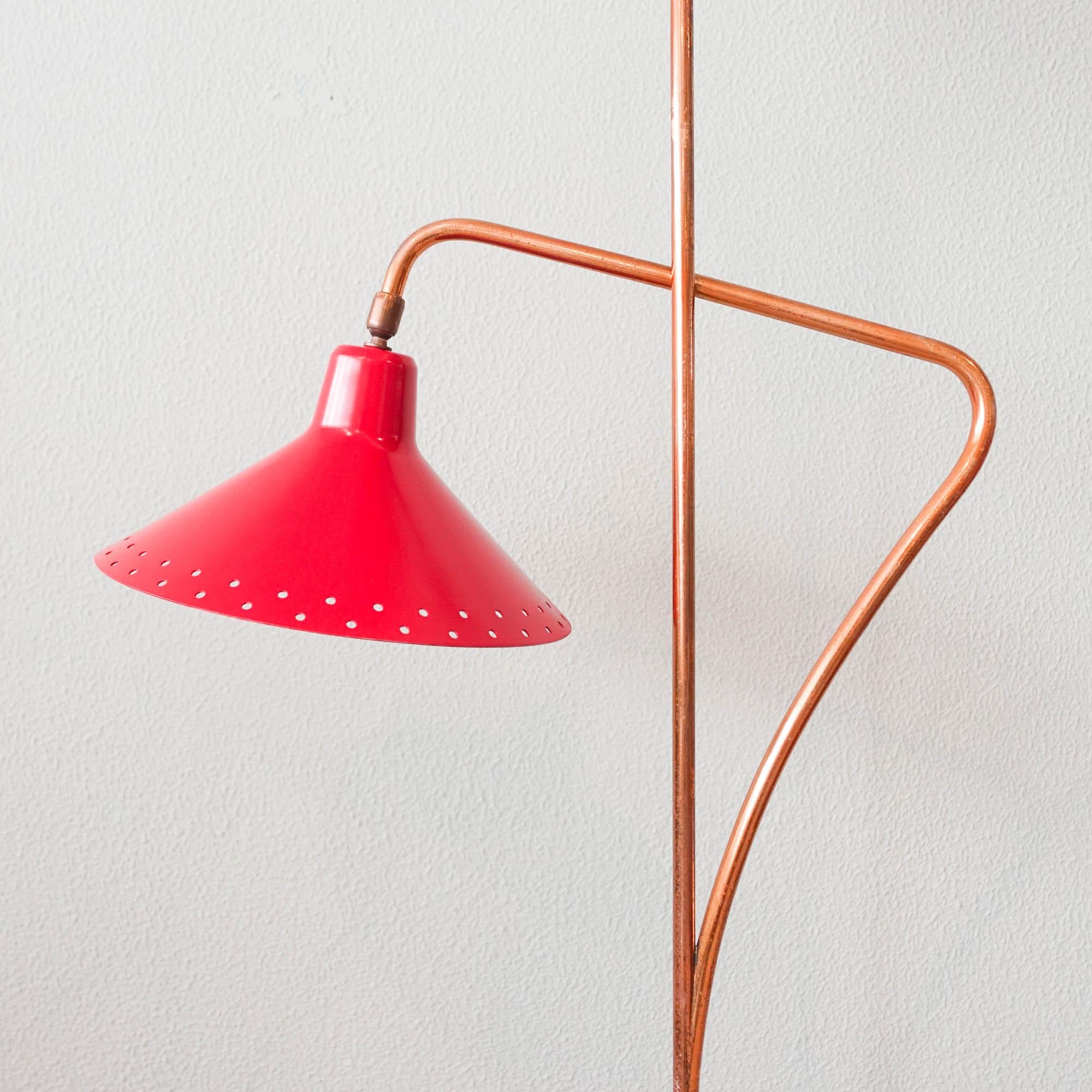Italian Mid-Century Red & Brass Floor Lamp by Giuseppe Ostuni, 1950's 10