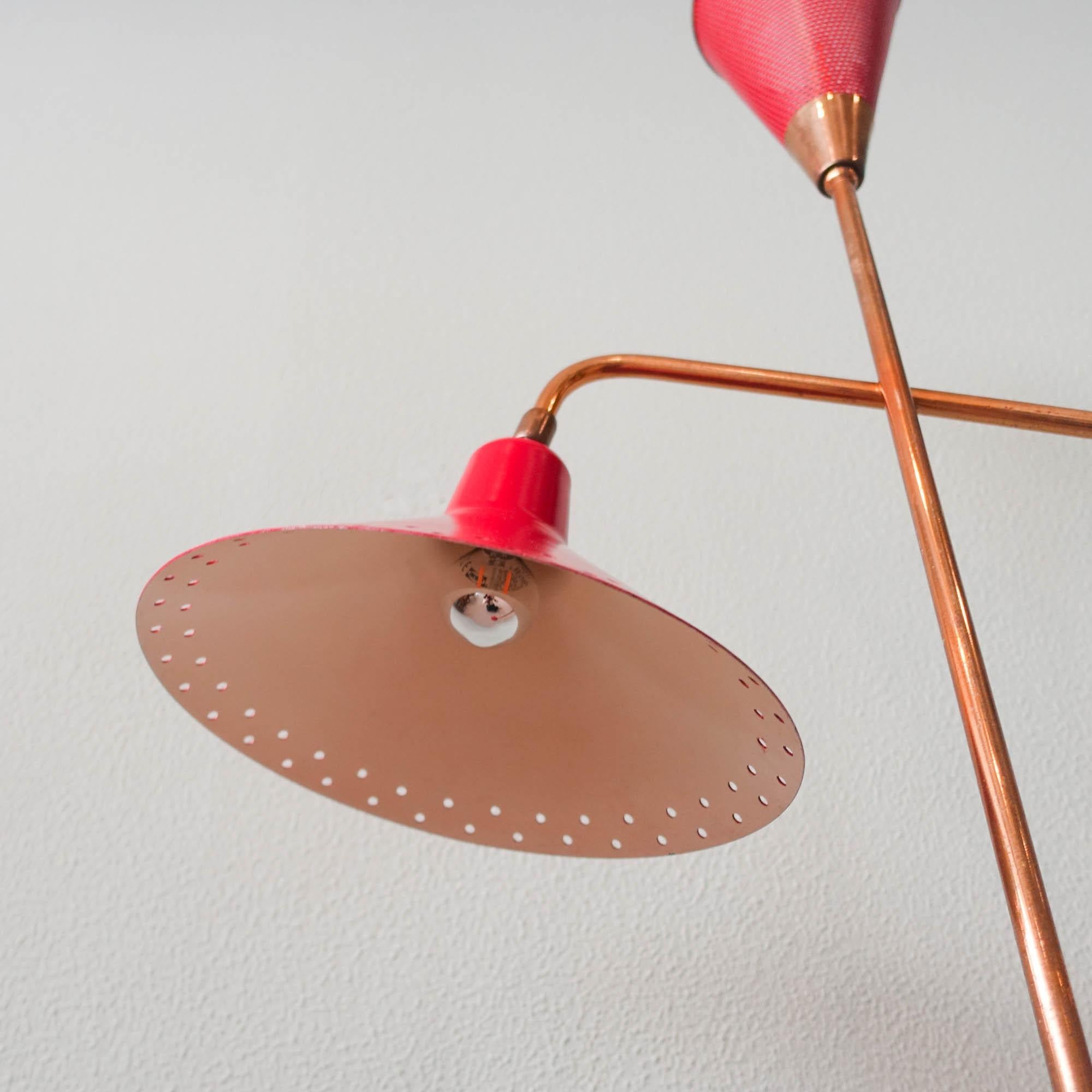 Italian Mid-Century Red & Brass Floor Lamp by Giuseppe Ostuni, 1950's 13