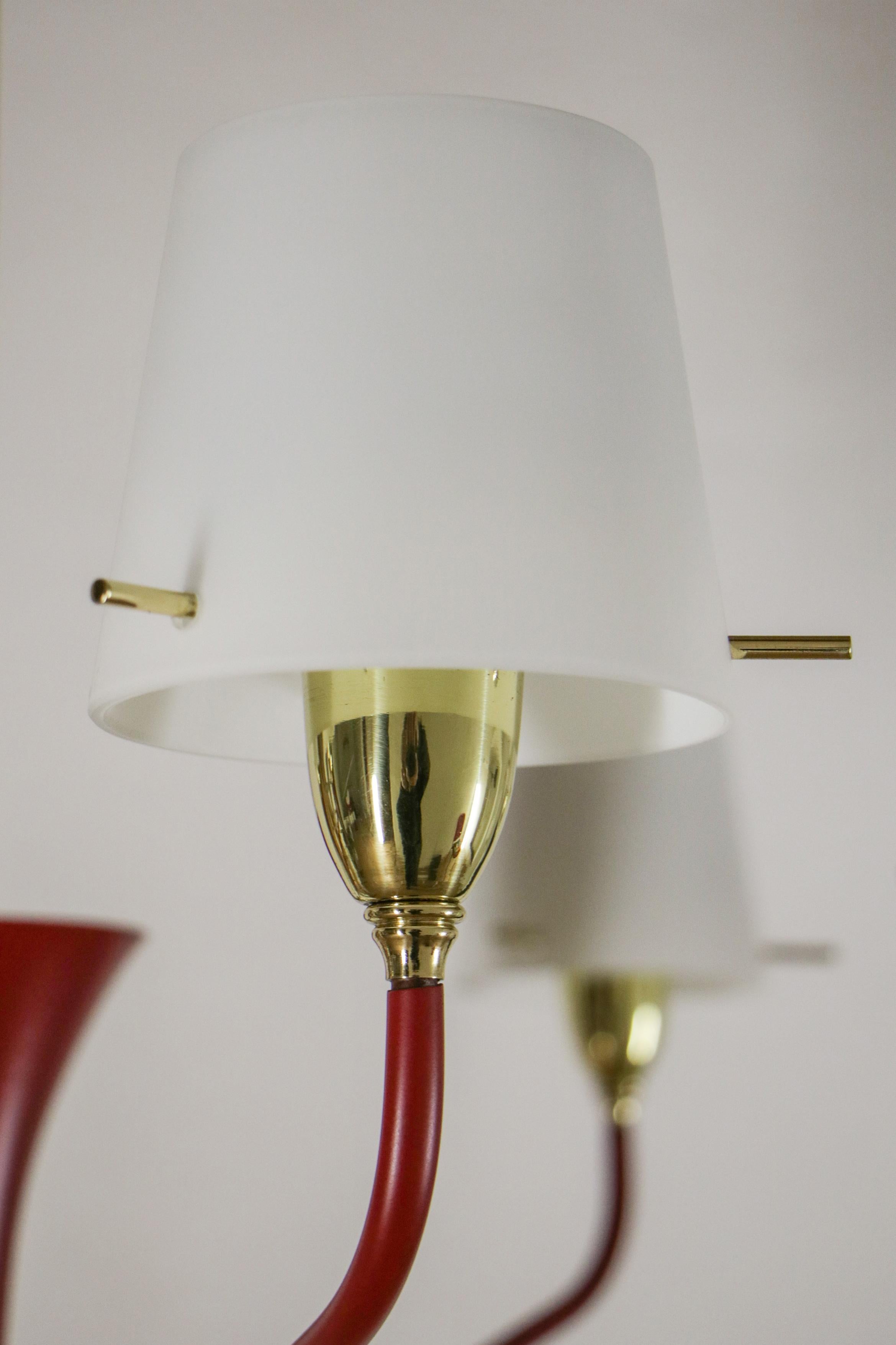 Italian Mid-Century Red Gold Six Lights Chandelier Attributed to Stilnovo, 1950s For Sale 5