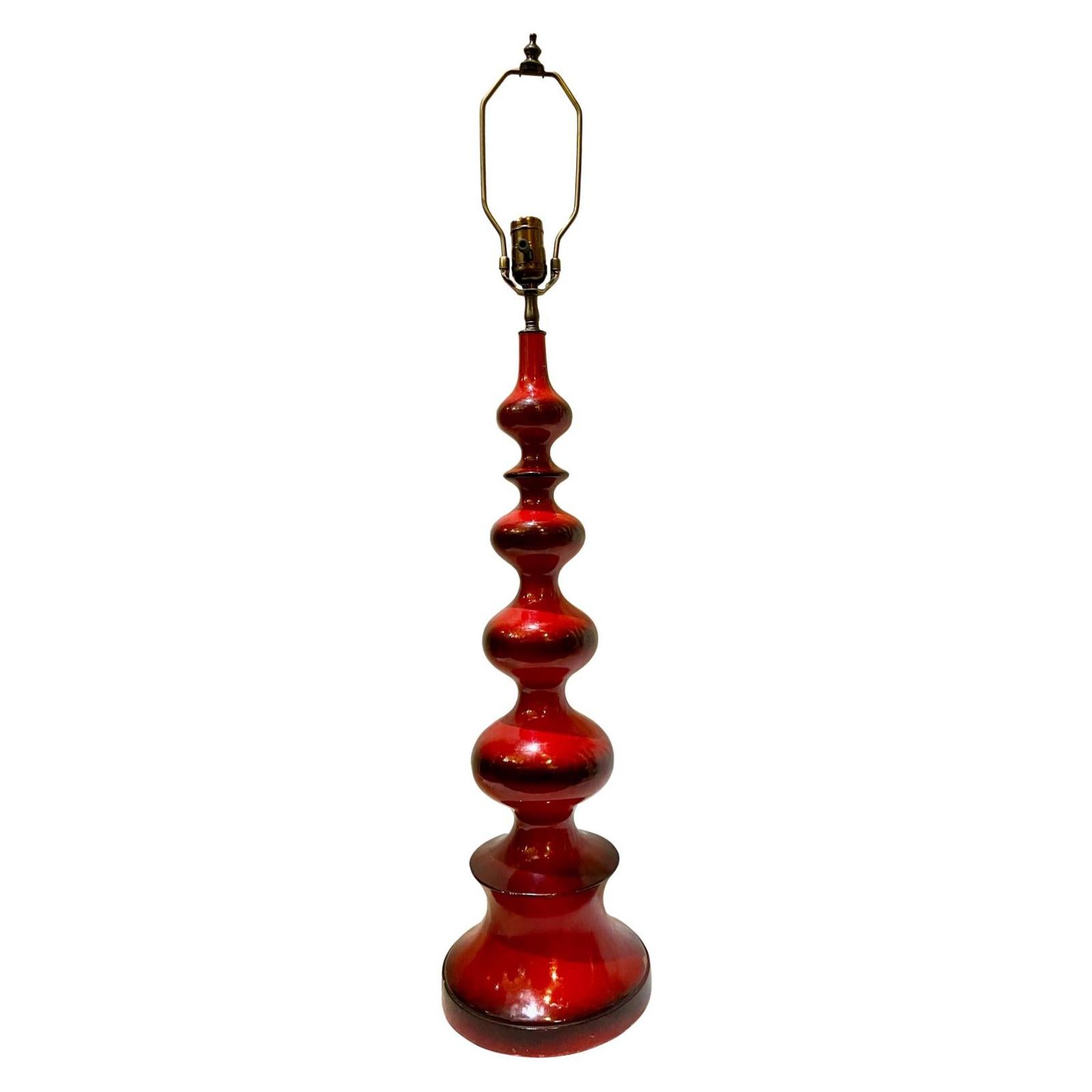 Italian Mid Century Red Lacquer Table Lamp For Sale