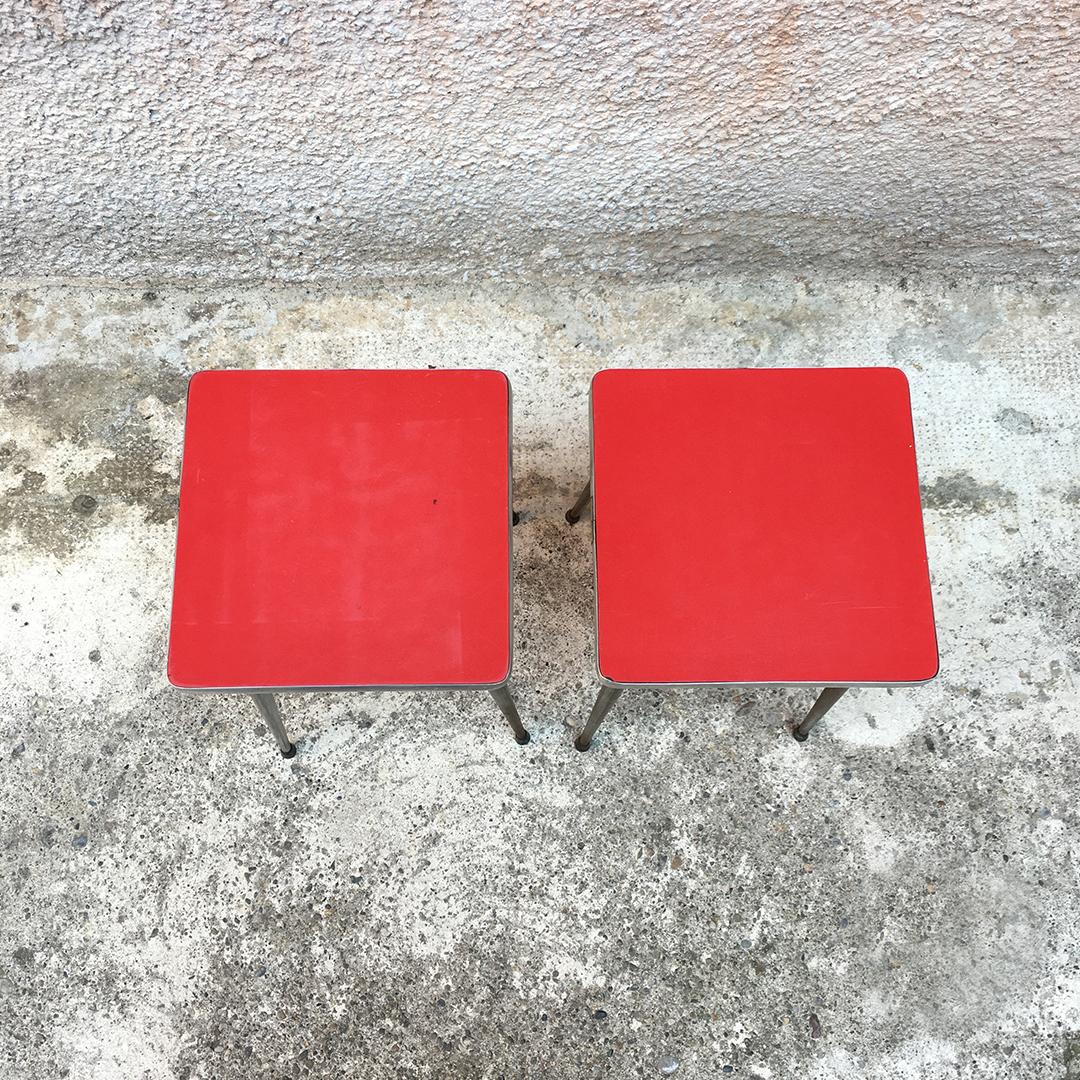 Mid-Century Modern Italian Midcentury Red Laminate Stools with a Squared Seat, 1950s