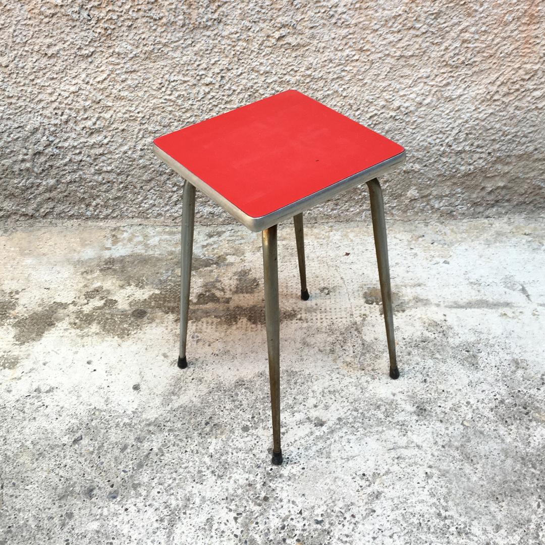 Mid-20th Century Italian Midcentury Red Laminate Stools with a Squared Seat, 1950s