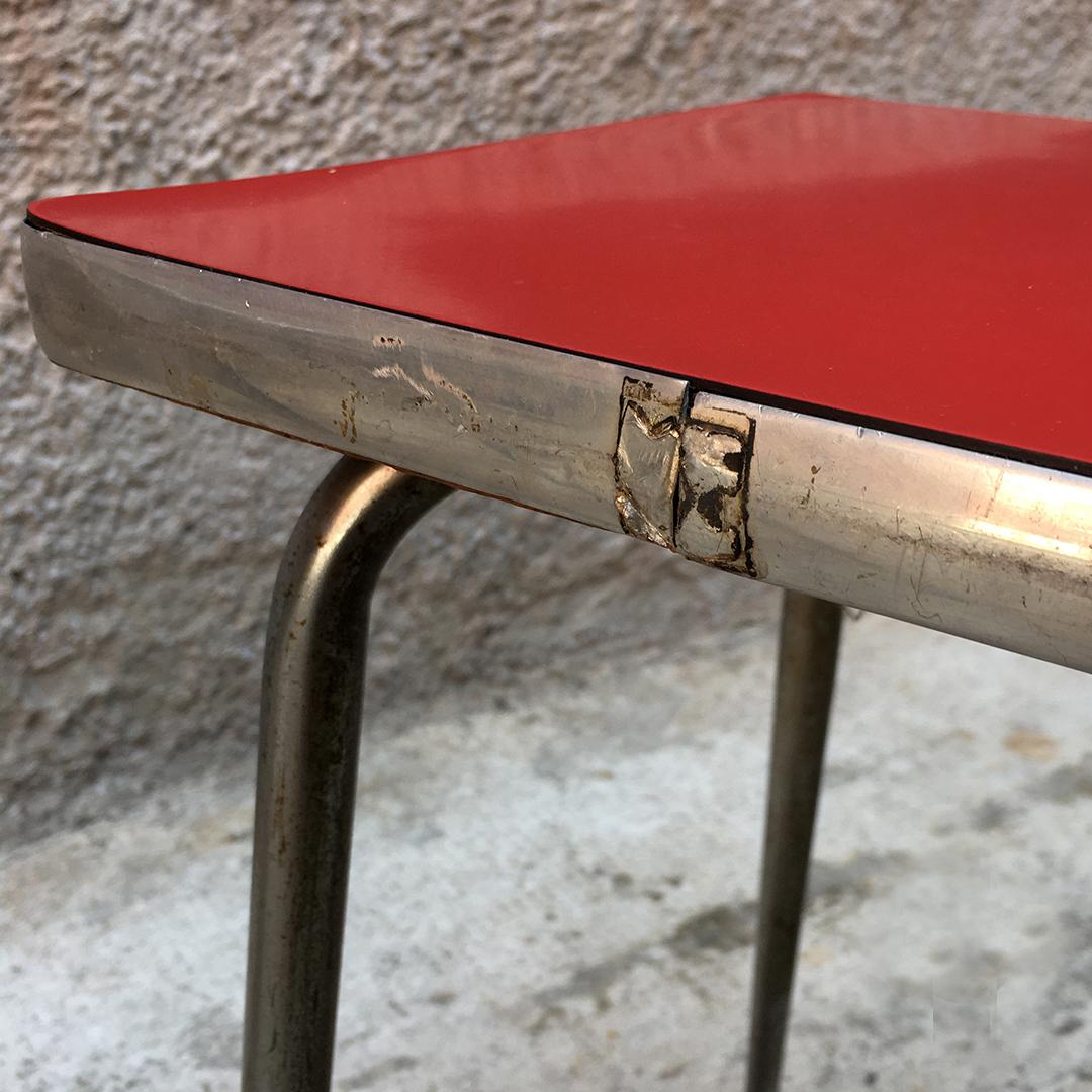 Italian Midcentury Red Laminate Stools with a Squared Seat, 1950s 1