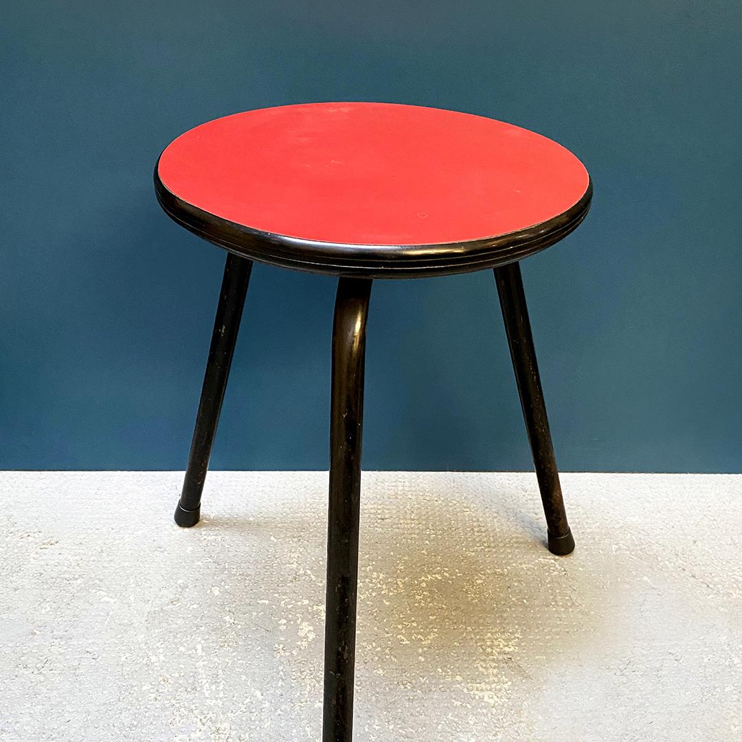Italian Midcentury Red Laminated and Metal Stool, 1950s In Good Condition In MIlano, IT