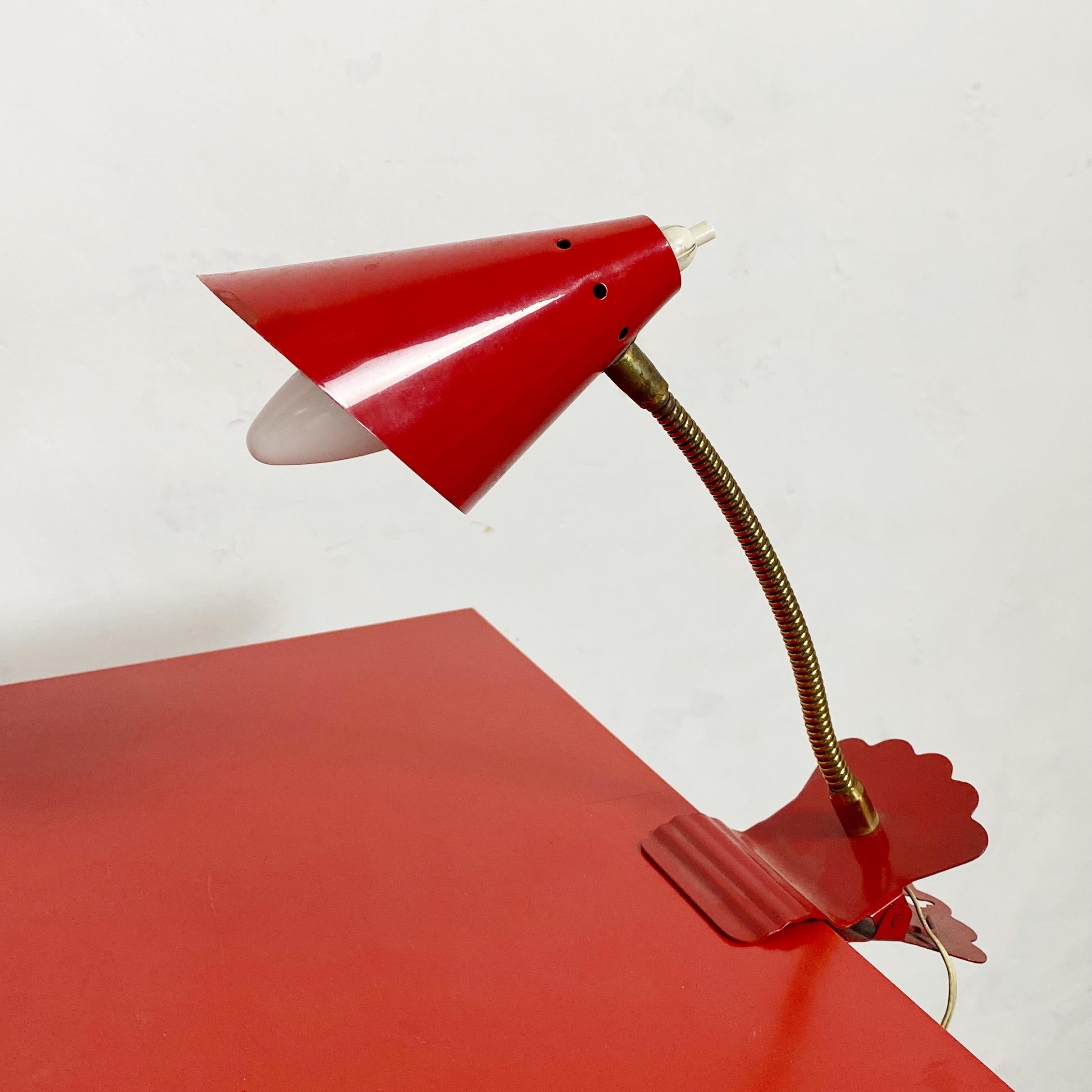 Mid-Century Modern Italian Mid-Century Red Metal Table Lamp with Clip, 1950s