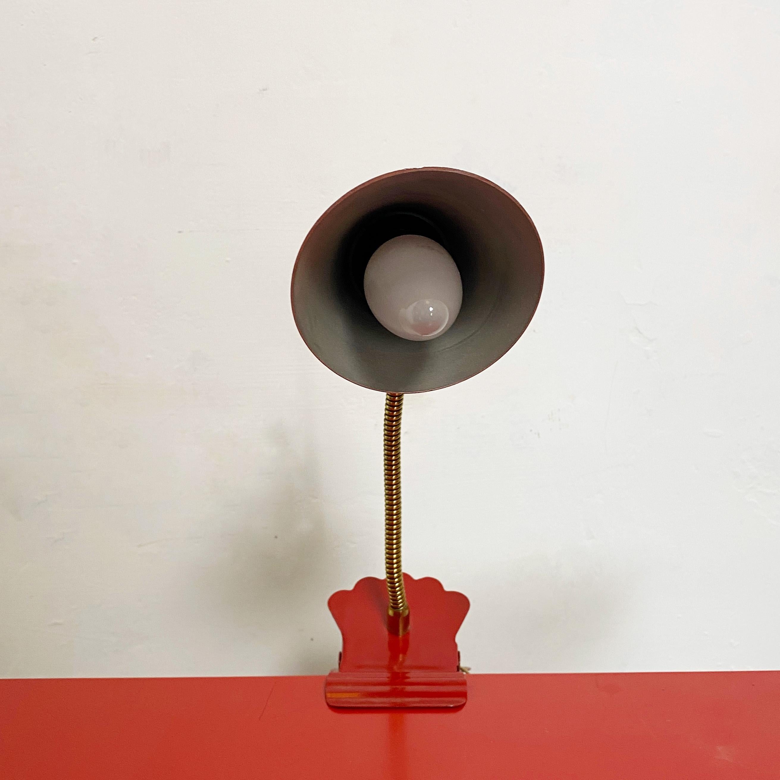 Italian Mid-Century Red Metal Table Lamp with Clip, 1950s In Good Condition In MIlano, IT
