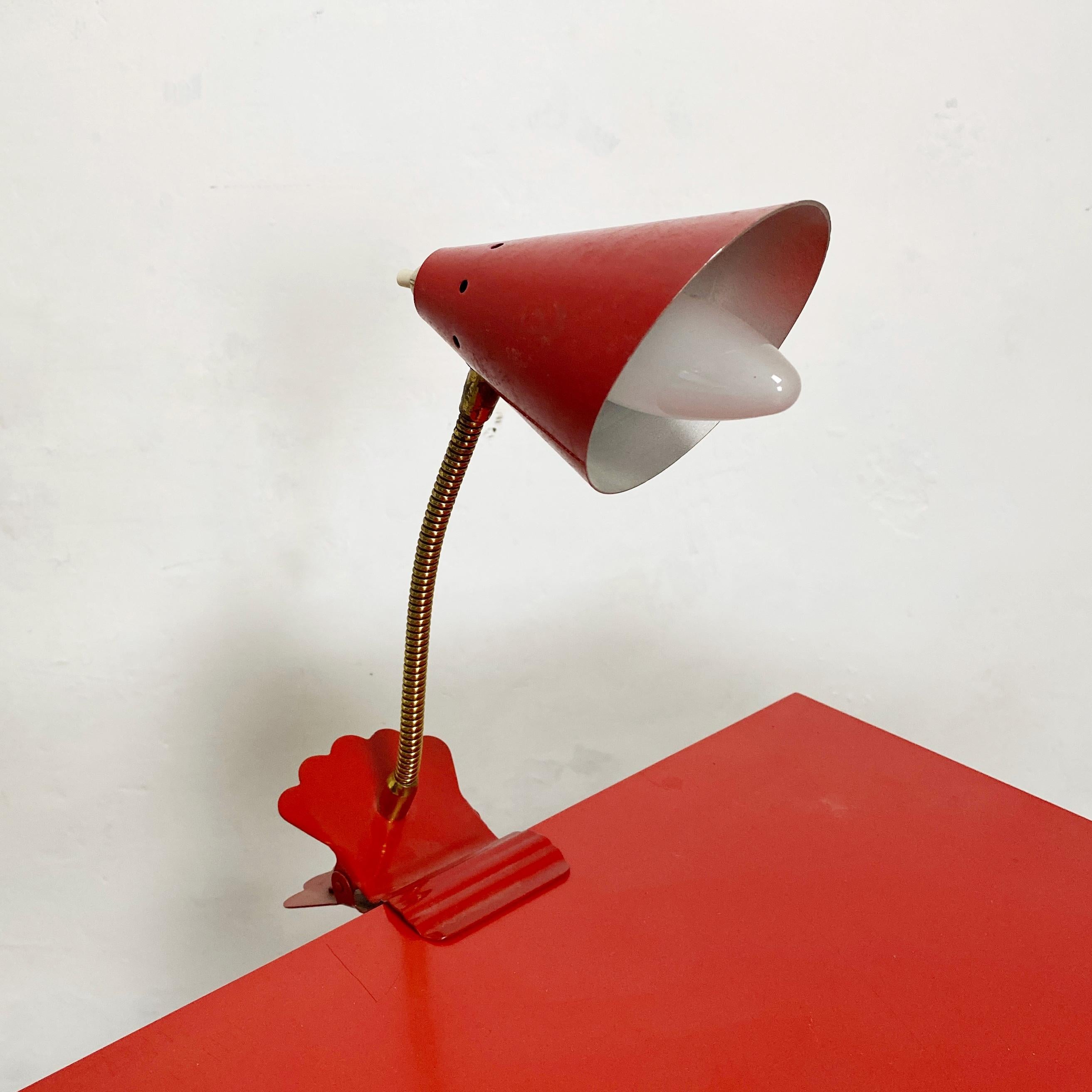 Mid-20th Century Italian Mid-Century Red Metal Table Lamp with Clip, 1950s