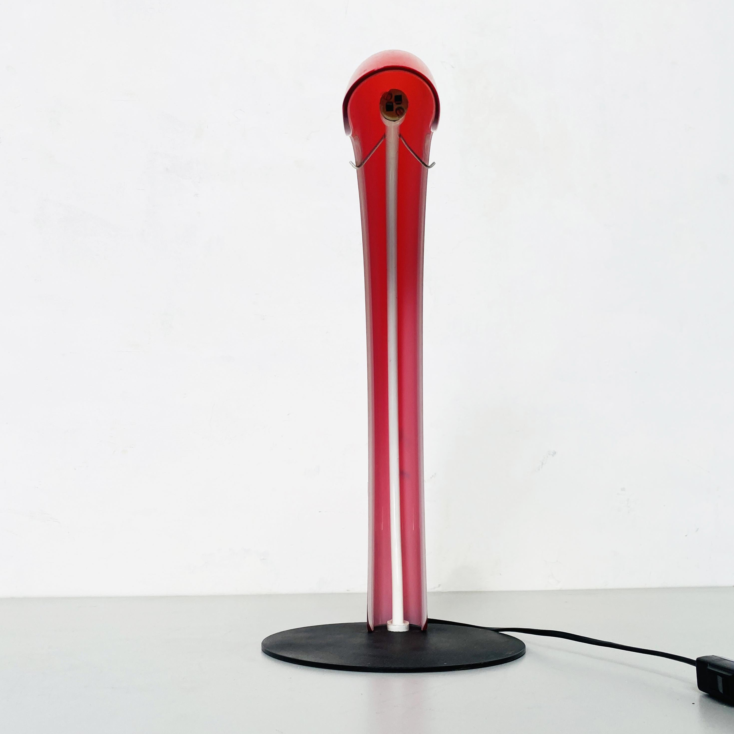 Italian Mid-Century Red Murano Glass, Metal and Neon Table Lamp by Mazzega, 1970 For Sale 5