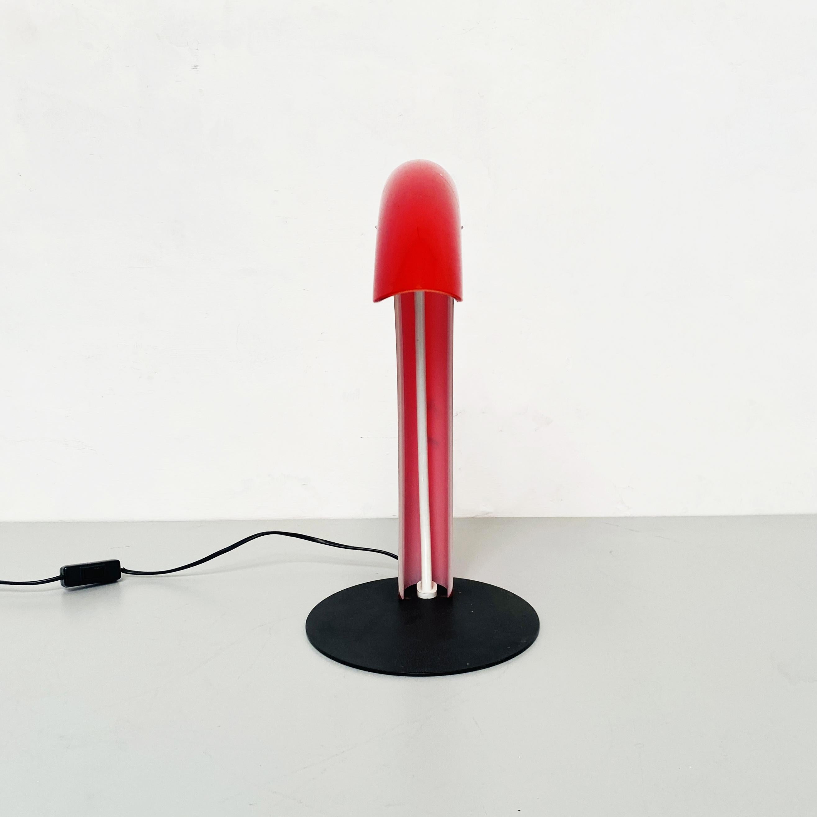 Mid-Century Modern Italian Mid-Century Red Murano Glass, Metal and Neon Table Lamp by Mazzega, 1970 For Sale