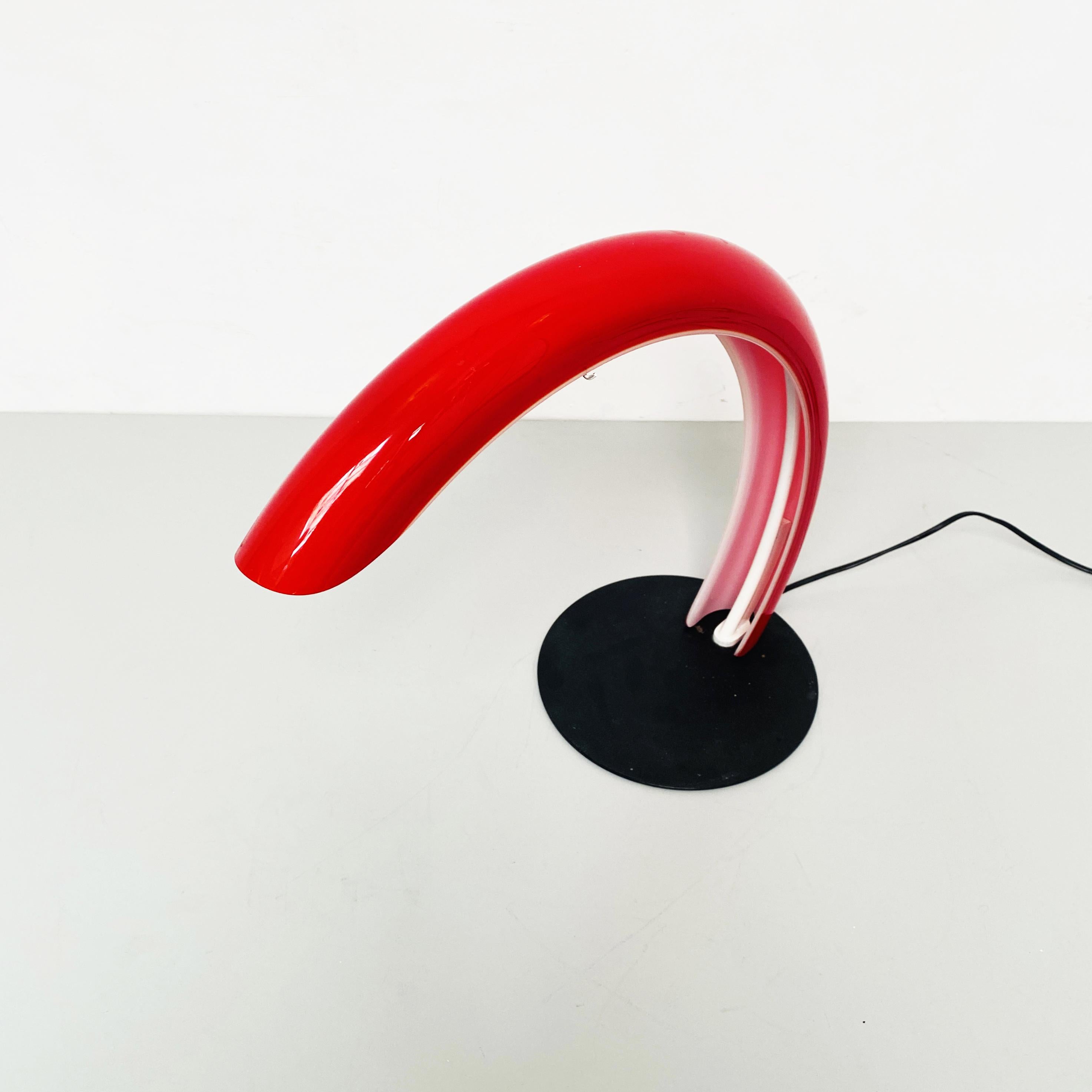 Late 20th Century Italian Mid-Century Red Murano Glass, Metal and Neon Table Lamp by Mazzega, 1970 For Sale