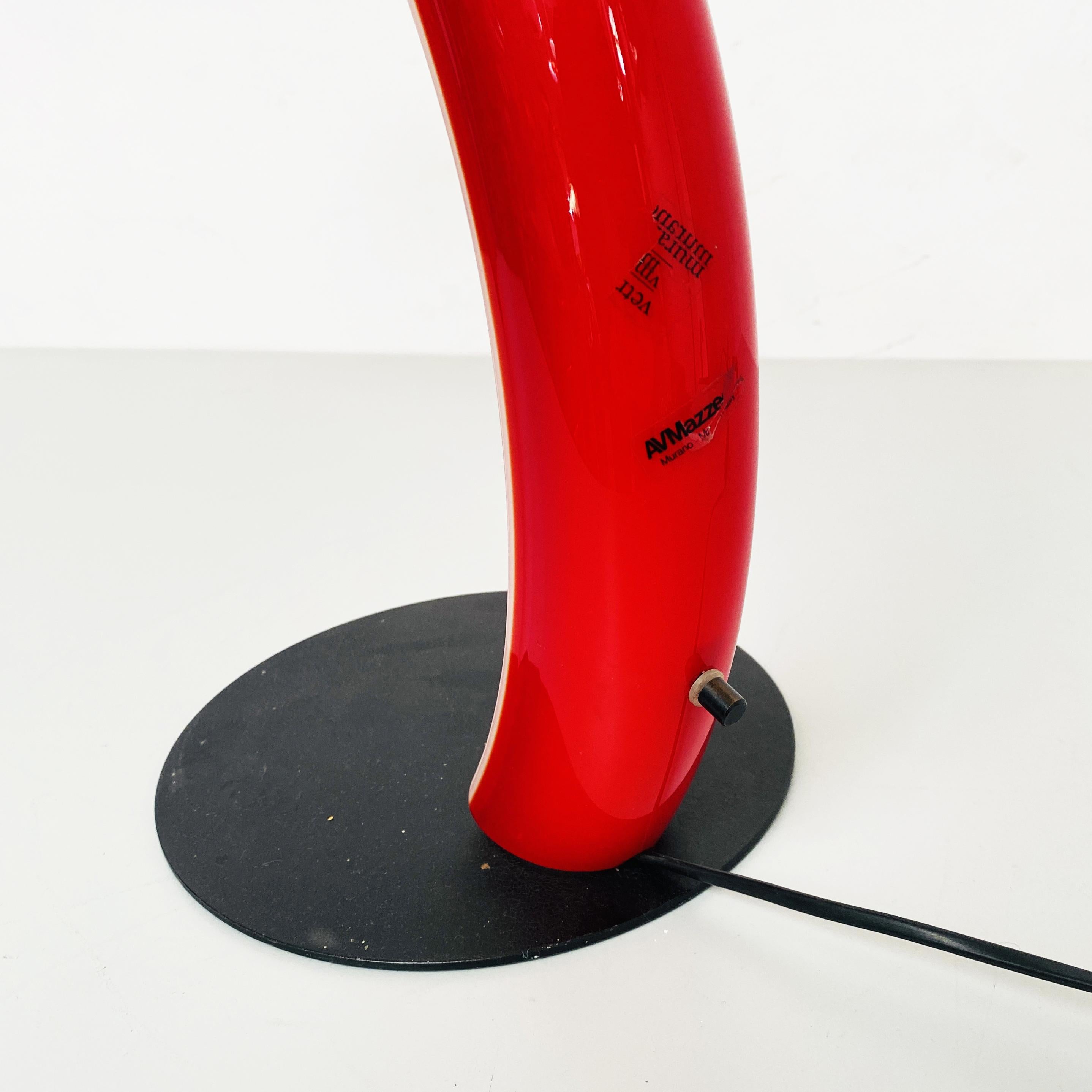 Italian Mid-Century Red Murano Glass, Metal and Neon Table Lamp by Mazzega, 1970 For Sale 3