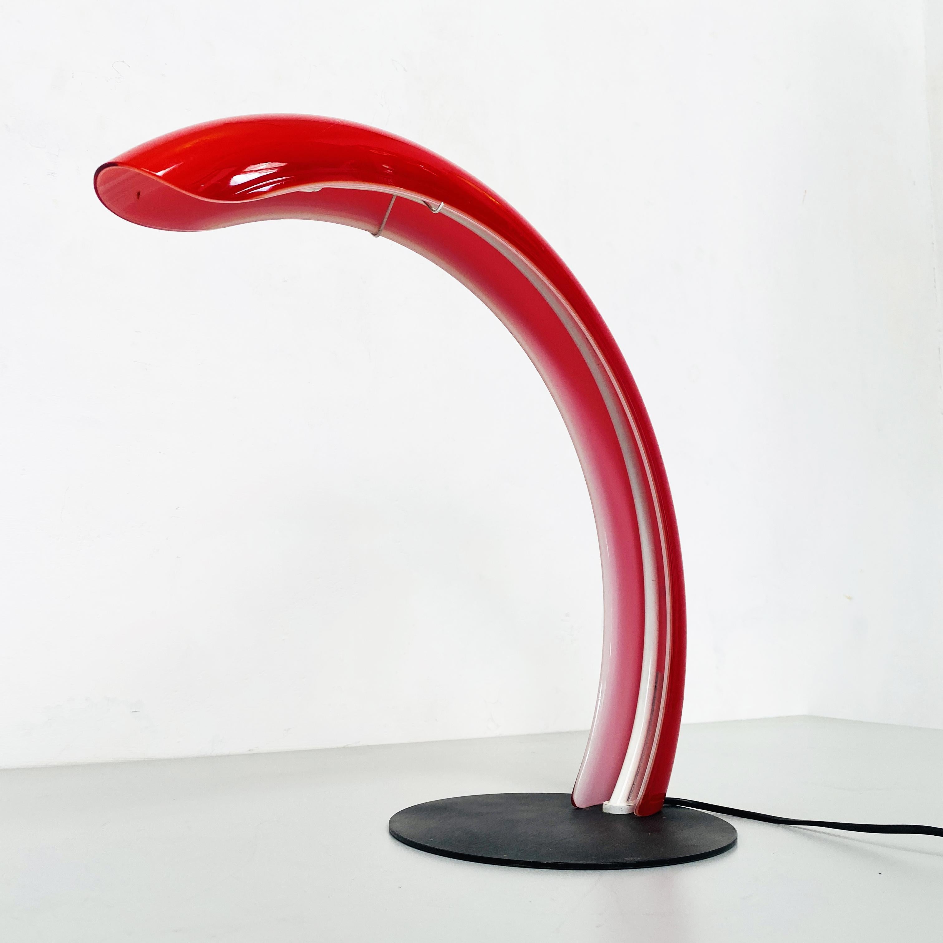 Italian Mid-Century Red Murano Glass, Metal and Neon Table Lamp by Mazzega, 1970 For Sale 4