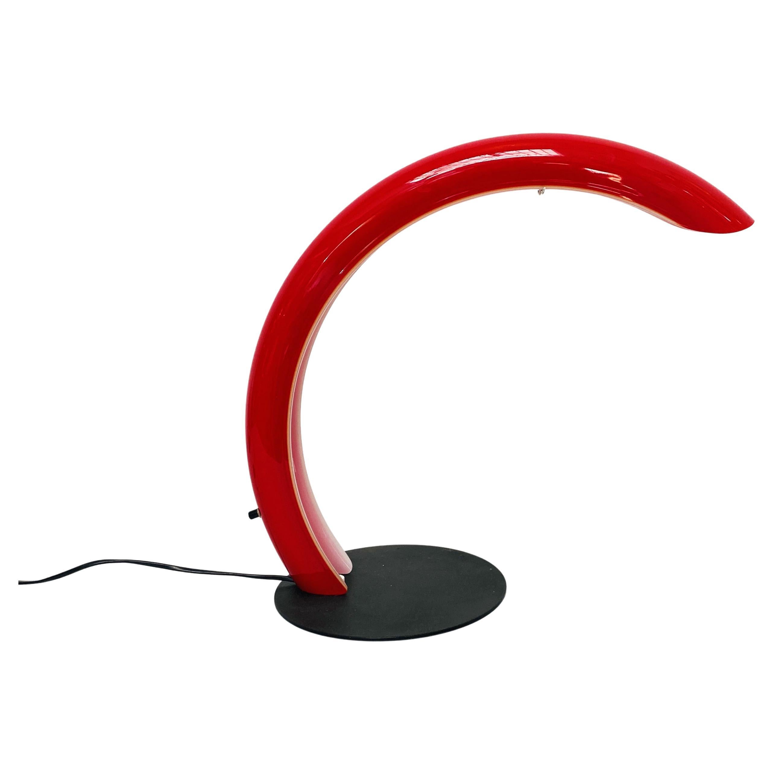 Italian Mid-Century Red Murano Glass, Metal and Neon Table Lamp by Mazzega, 1970 For Sale