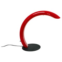 Italian Mid-Century Red Murano Glass, Metal and Neon Table Lamp by Mazzega, 1970