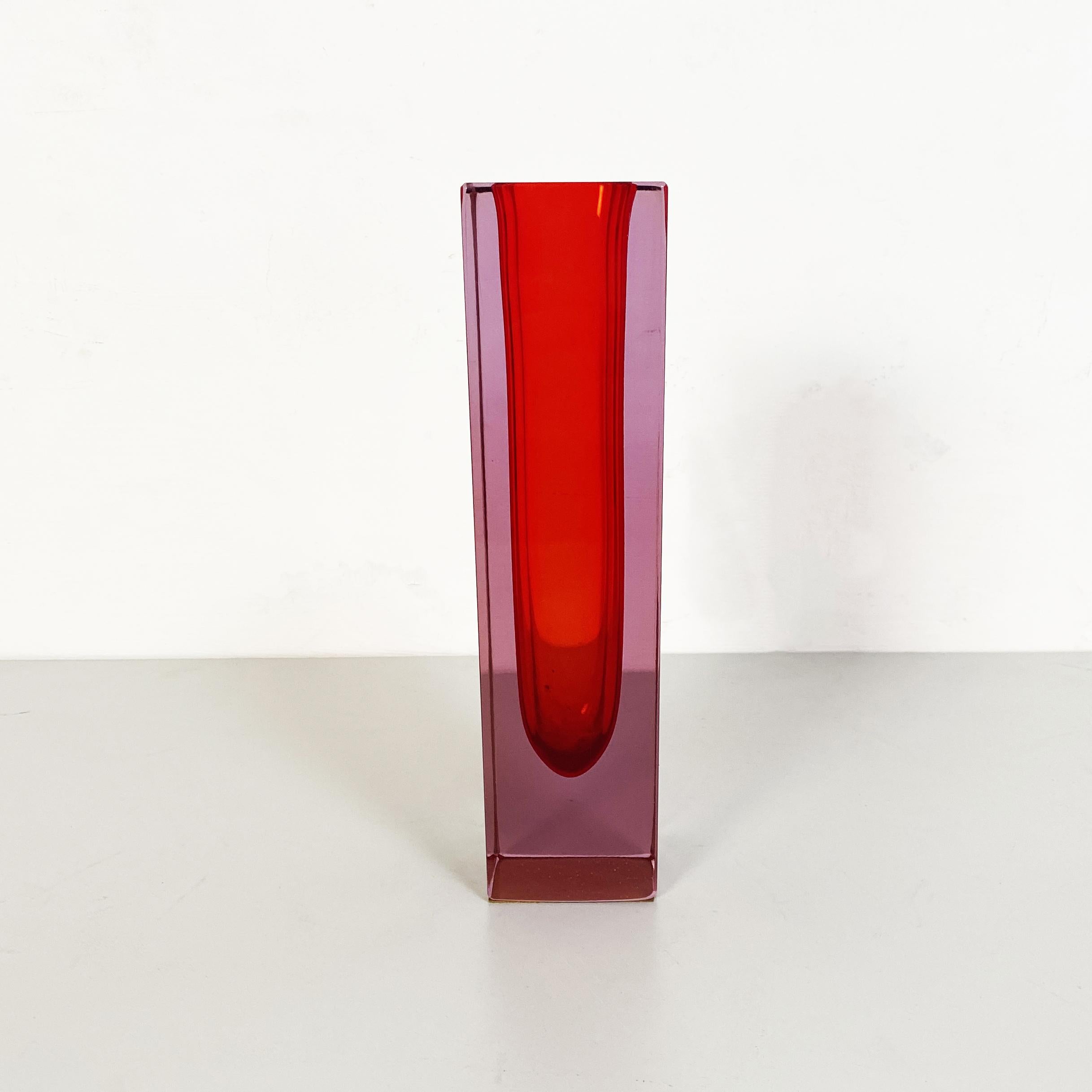 Mid-Century Modern Italian Mid-Century Red Murano Glass Vase with Internal Purple Shades, 1970s For Sale