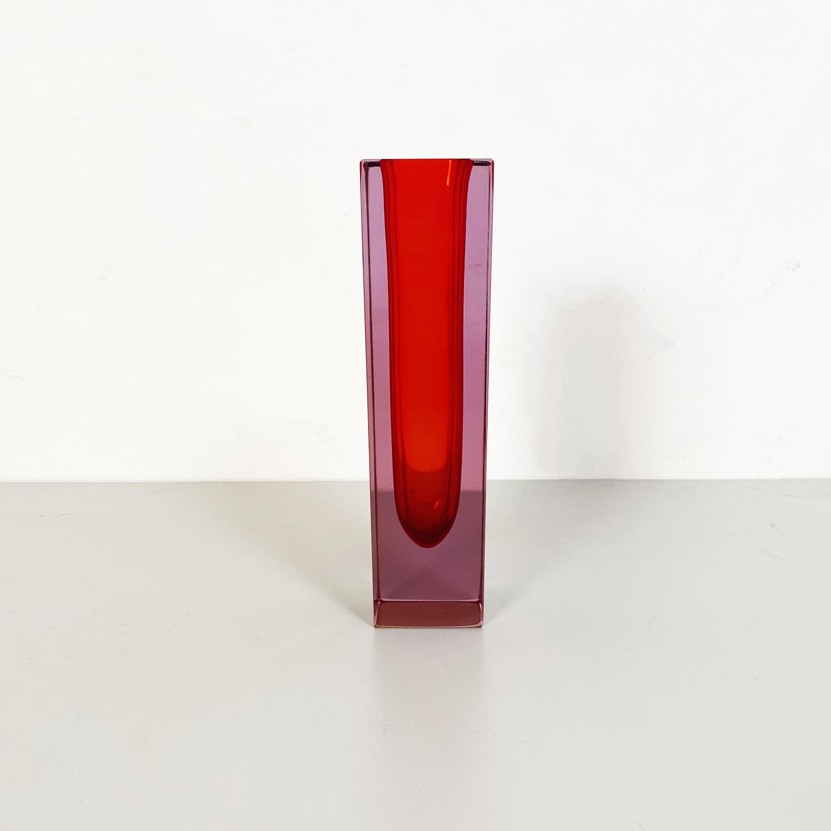 Late 20th Century Italian Mid-Century Red Murano Glass Vase with Internal Purple Shades, 1970s For Sale