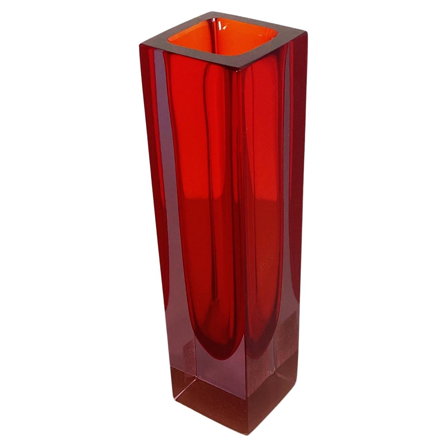 Italian Mid-Century Red Murano Glass Vase with Internal Purple Shades, 1970s For Sale