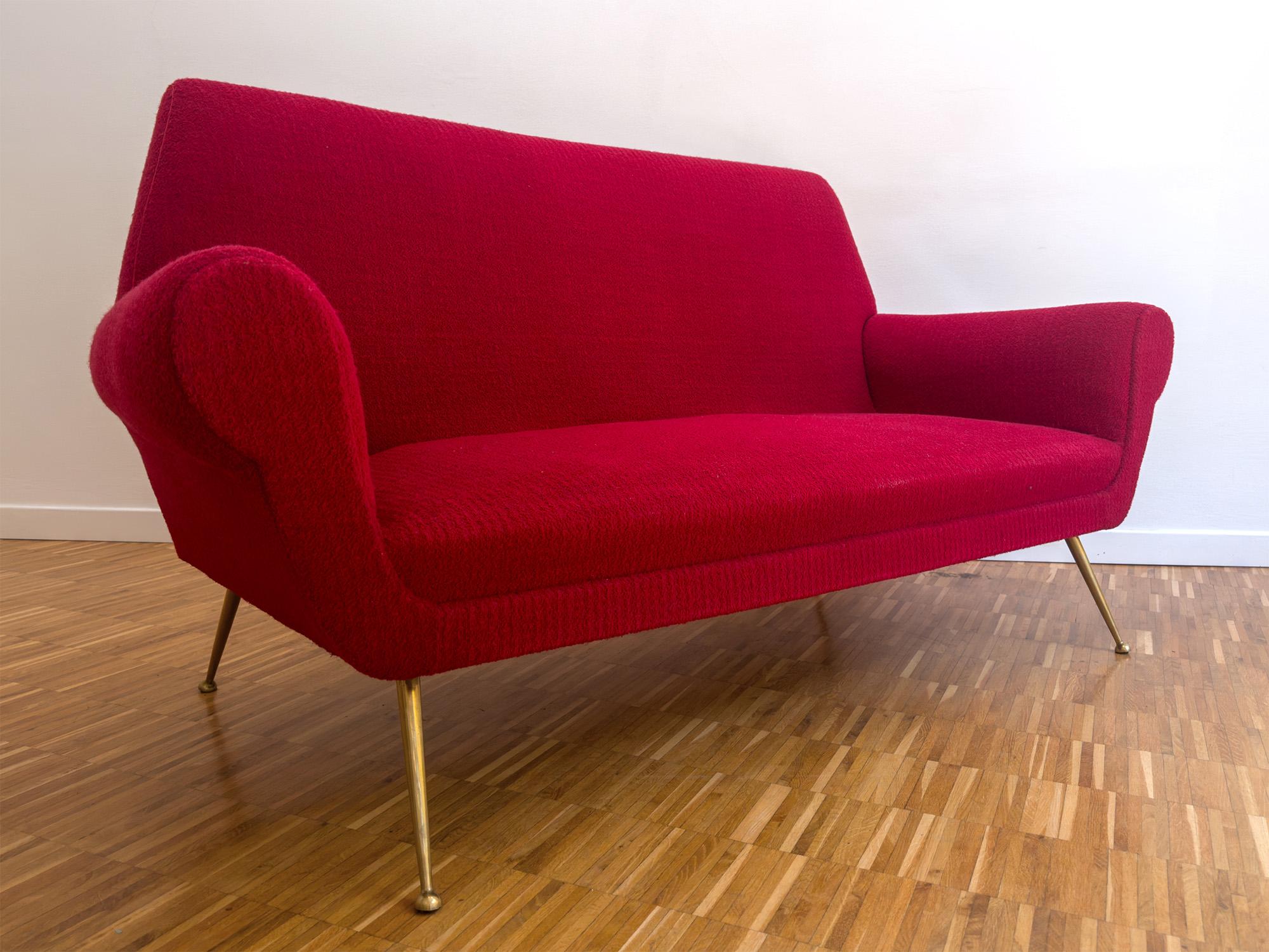 Rotes Rubinsofa mit Sesseln von Gigi Radice, 1950er Jahre, Italien, Mitte des Jahrhunderts im Angebot 3