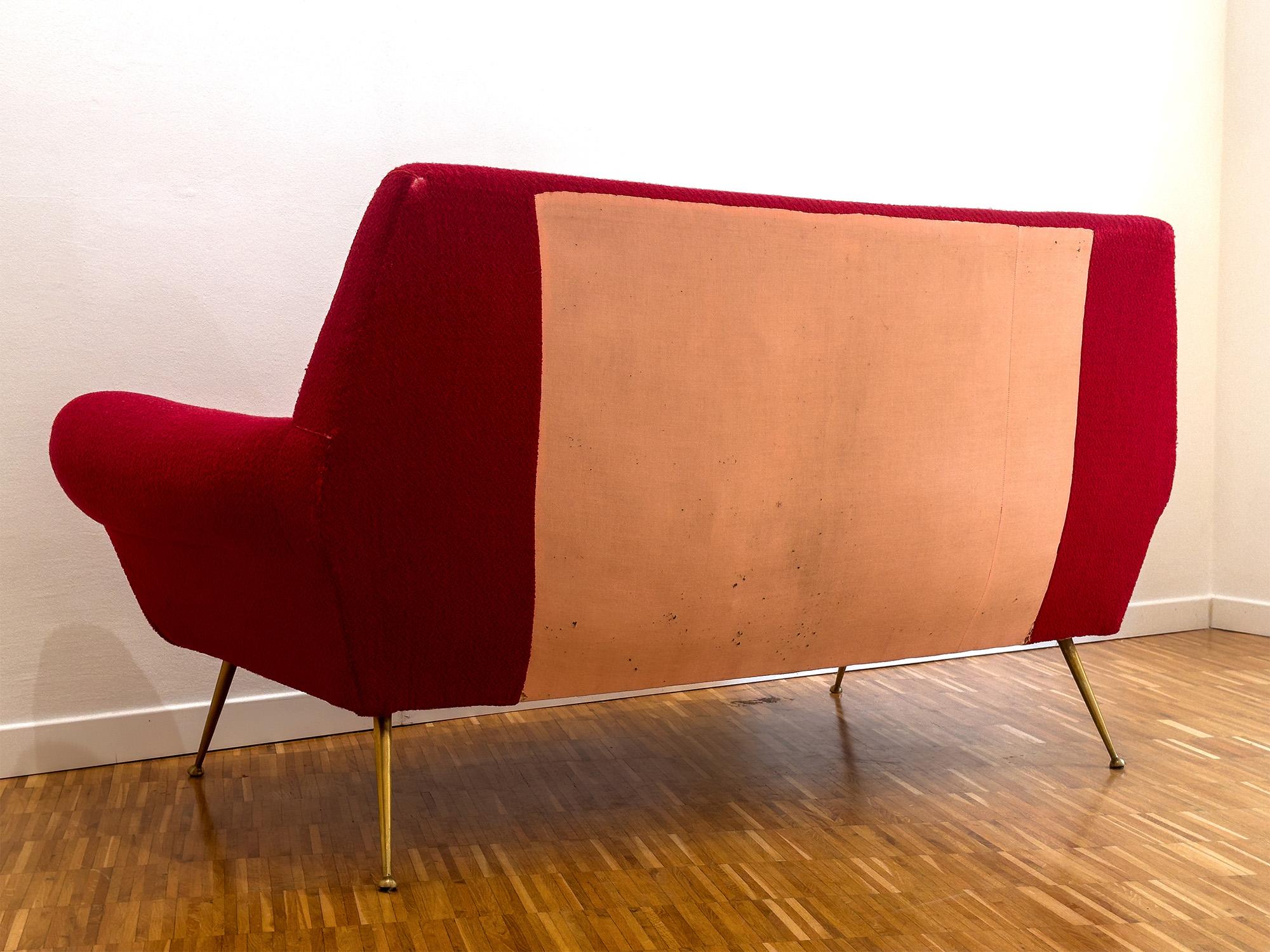 Rotes Rubinsofa mit Sesseln von Gigi Radice, 1950er Jahre, Italien, Mitte des Jahrhunderts im Angebot 10