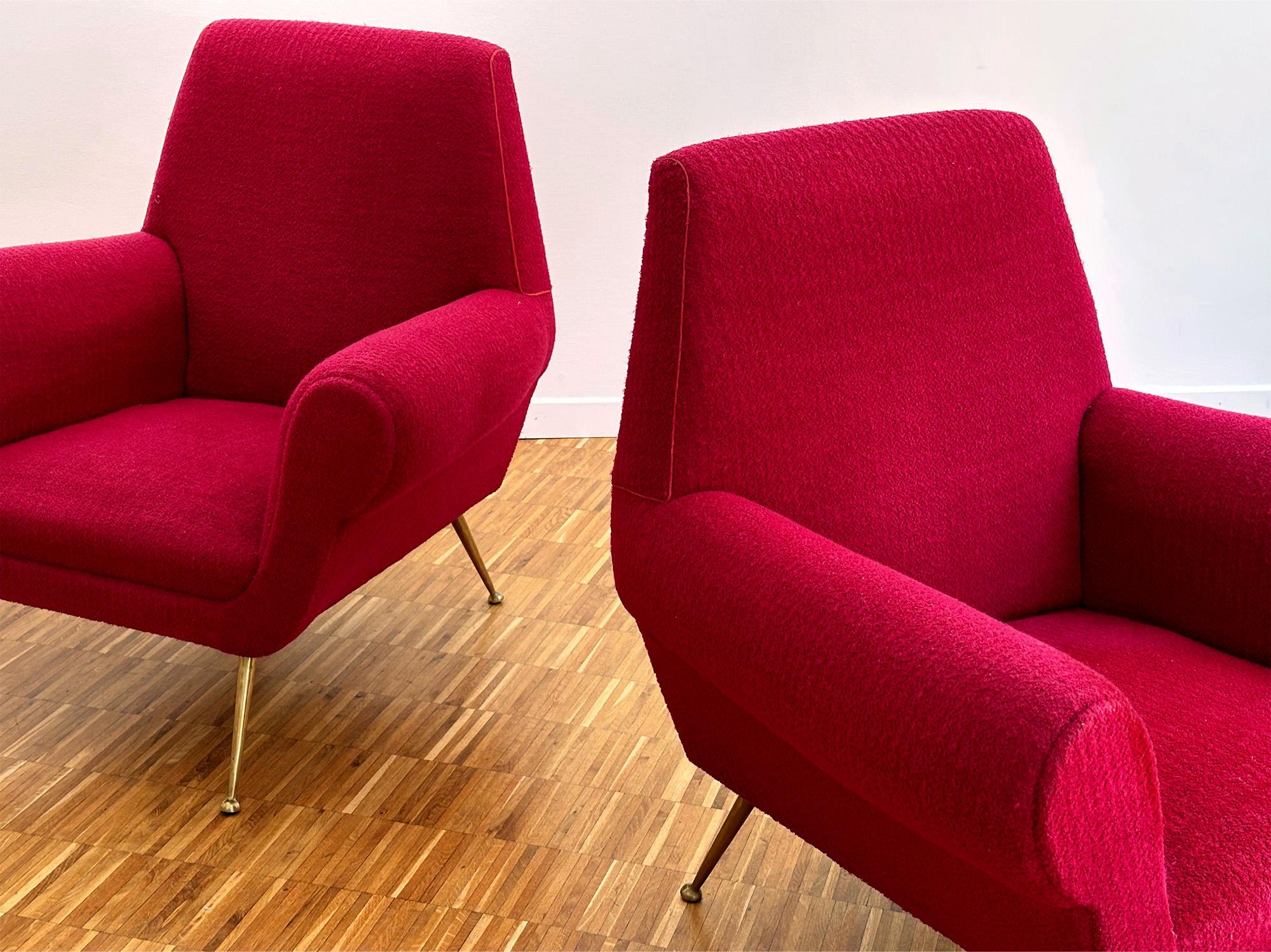 Rotes Rubinsofa mit Sesseln von Gigi Radice, 1950er Jahre, Italien, Mitte des Jahrhunderts im Zustand „Gut“ im Angebot in Traversetolo, IT