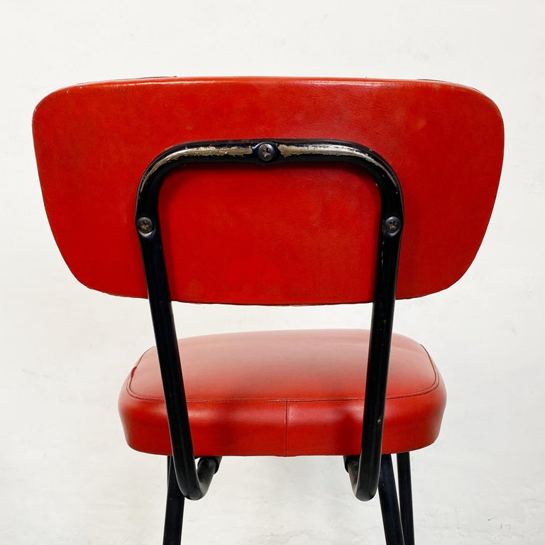 Italian Mid-Century Red Sky and Metal Chair, 1960s For Sale 5