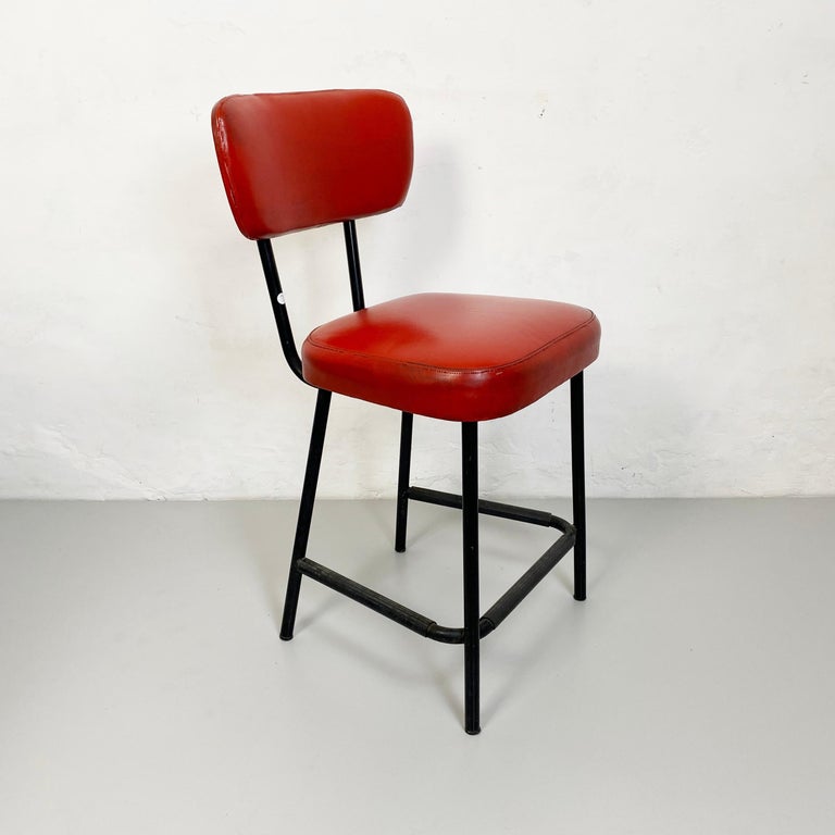 Mid-Century Modern Italian Mid-Century Red Sky and Metal Chair, 1960s For Sale