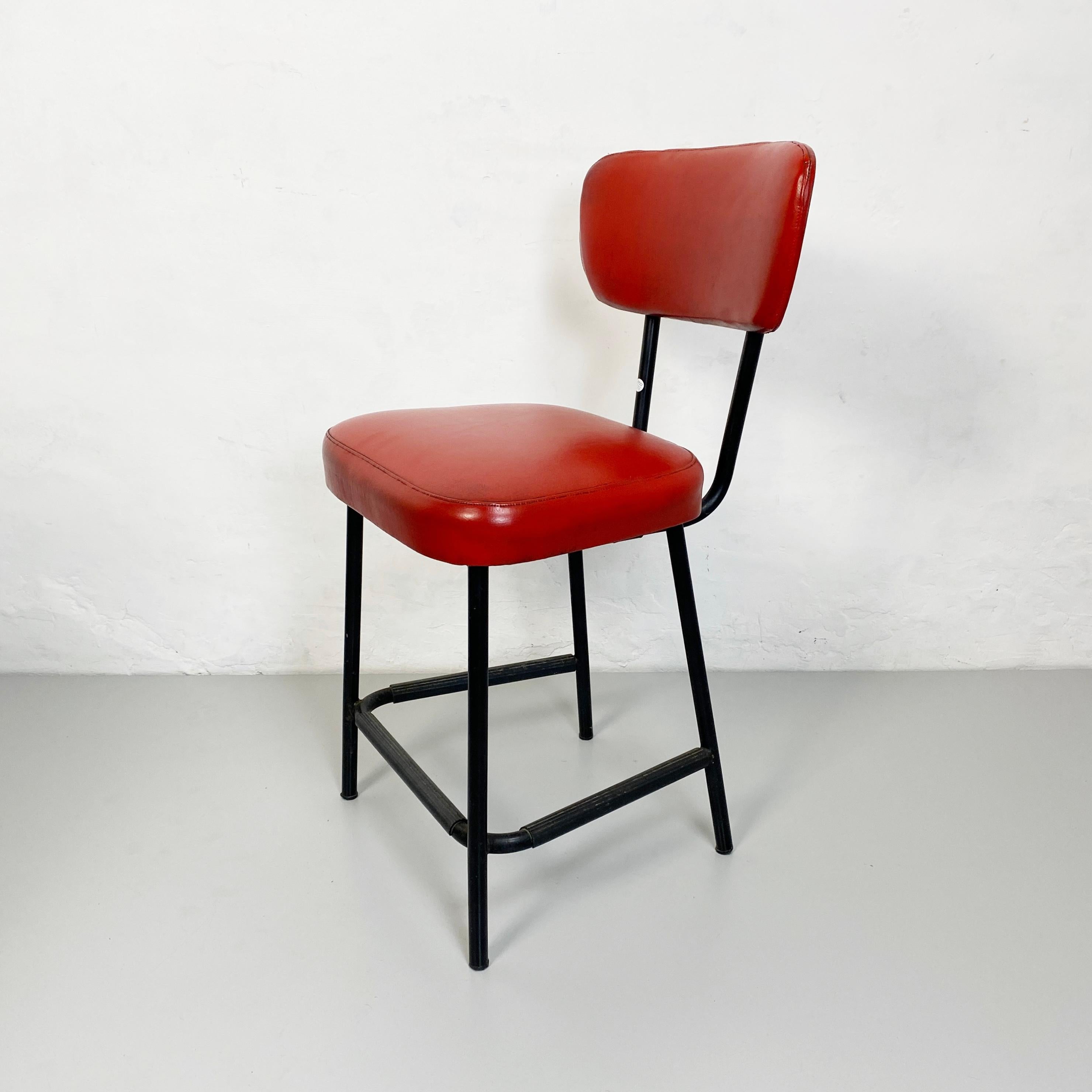 Mid-20th Century Italian Mid-Century Red Sky and Metal Chair, 1960s