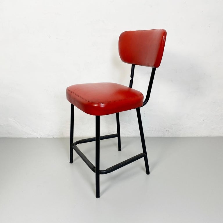 Mid-20th Century Italian Mid-Century Red Sky and Metal Chair, 1960s For Sale
