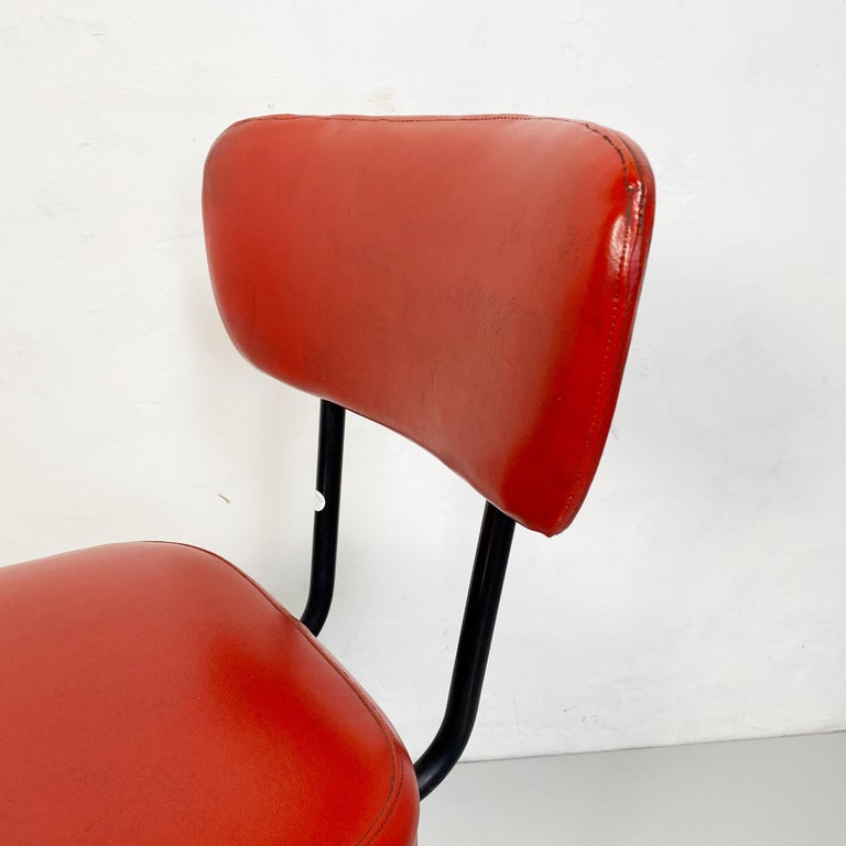 Italian Mid-Century Red Sky and Metal Chair, 1960s For Sale 1